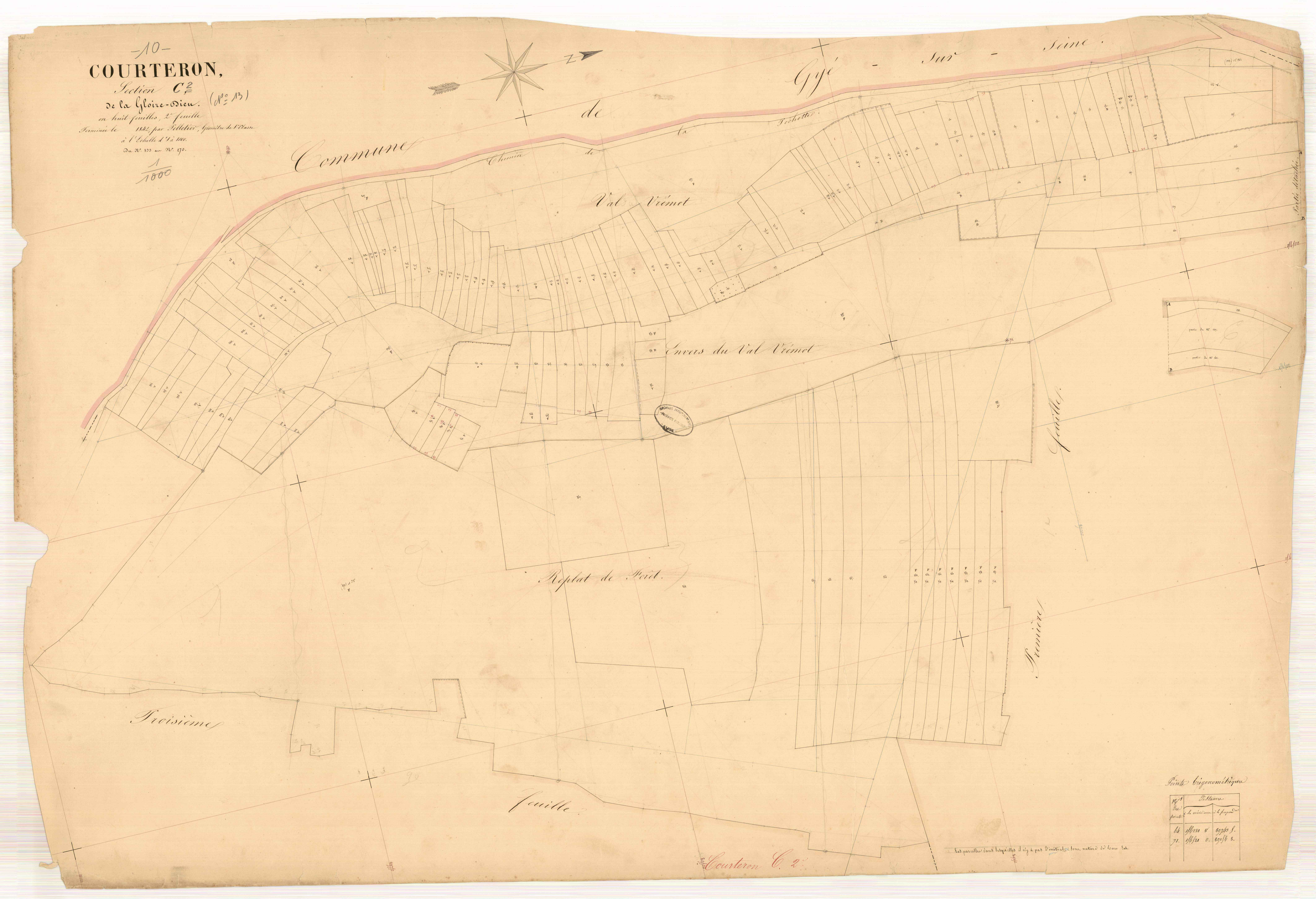 Courteron, section C dite de la gloire Dieu, feuille n° 2, parcelles n° 133-270