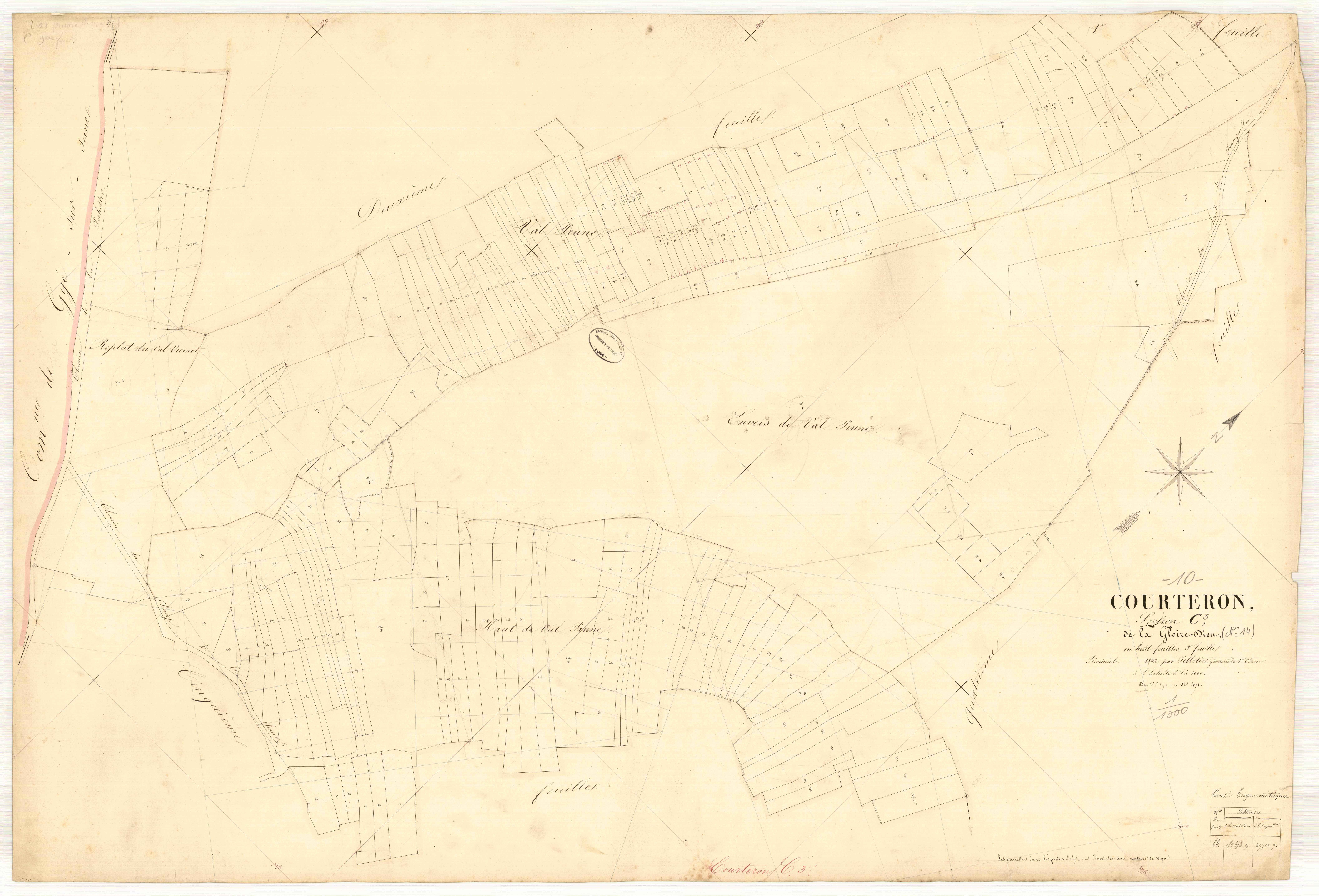 Courteron, section C dite de la gloire Dieu, feuille n° 3, parcelles n° 271-471