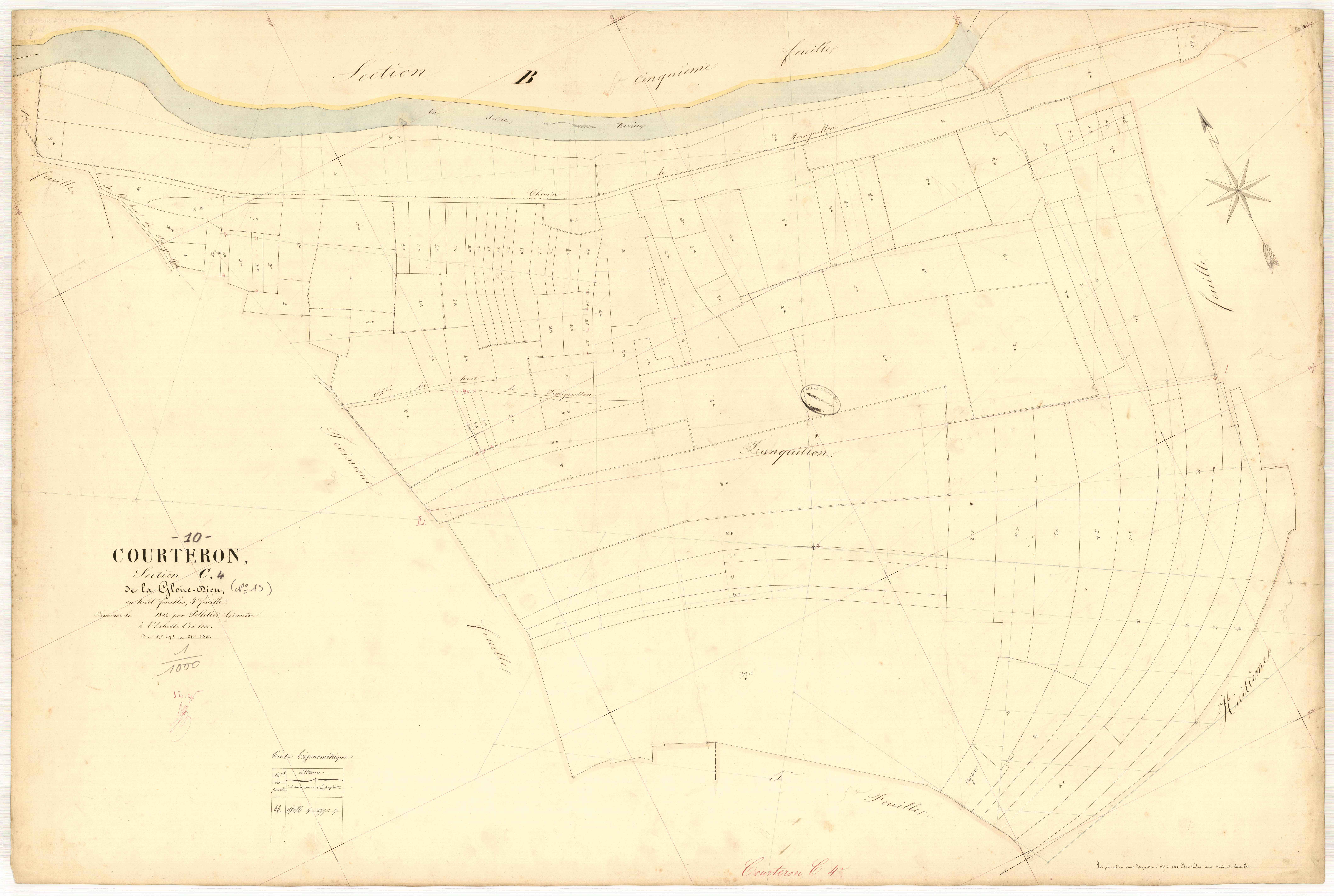 Courteron, section C dite de la gloire Dieu, feuille n° 4, parcelles n° 472-584