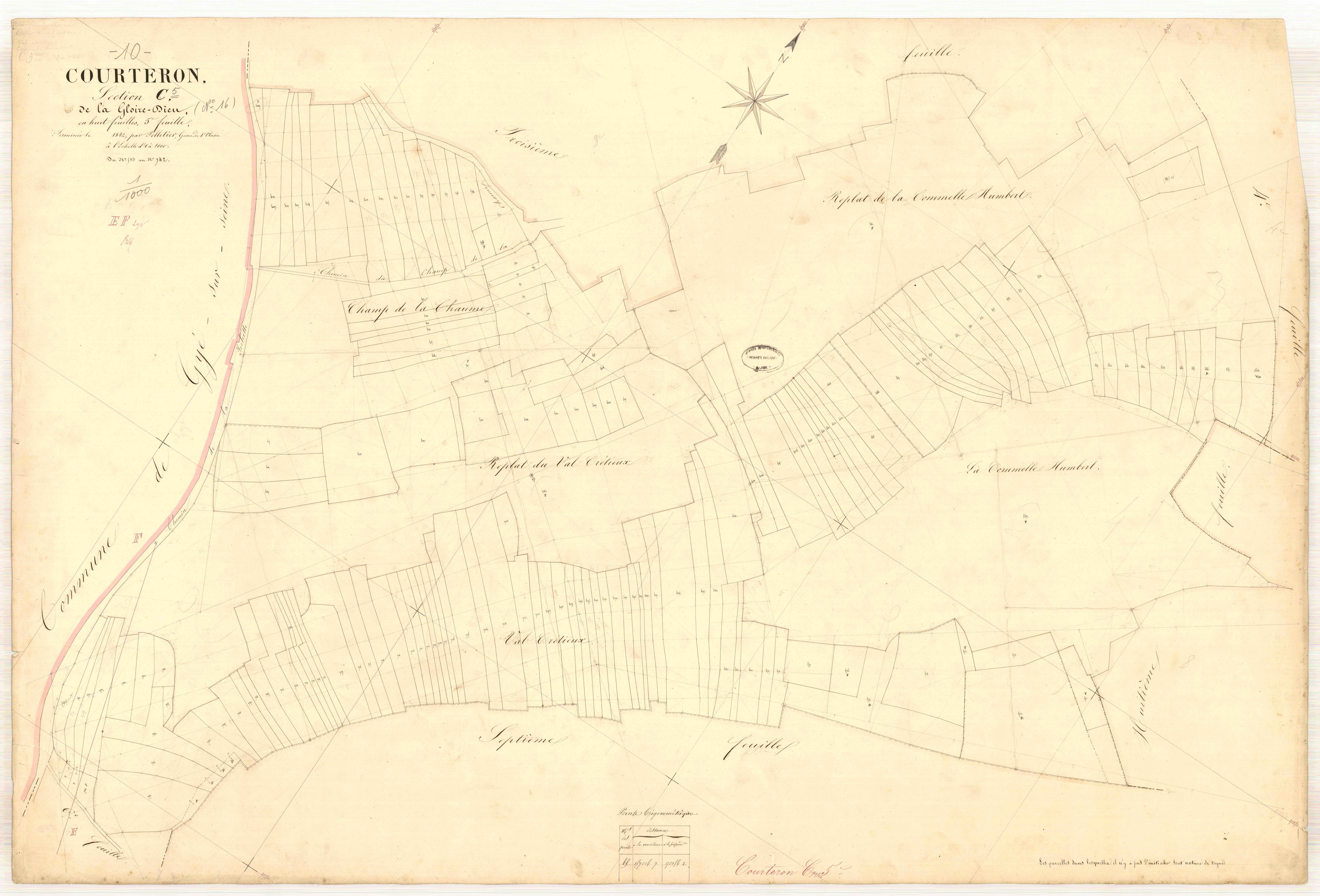 Courteron, section C dite de la gloire Dieu, feuille n° 5, parcelles n° 585-742