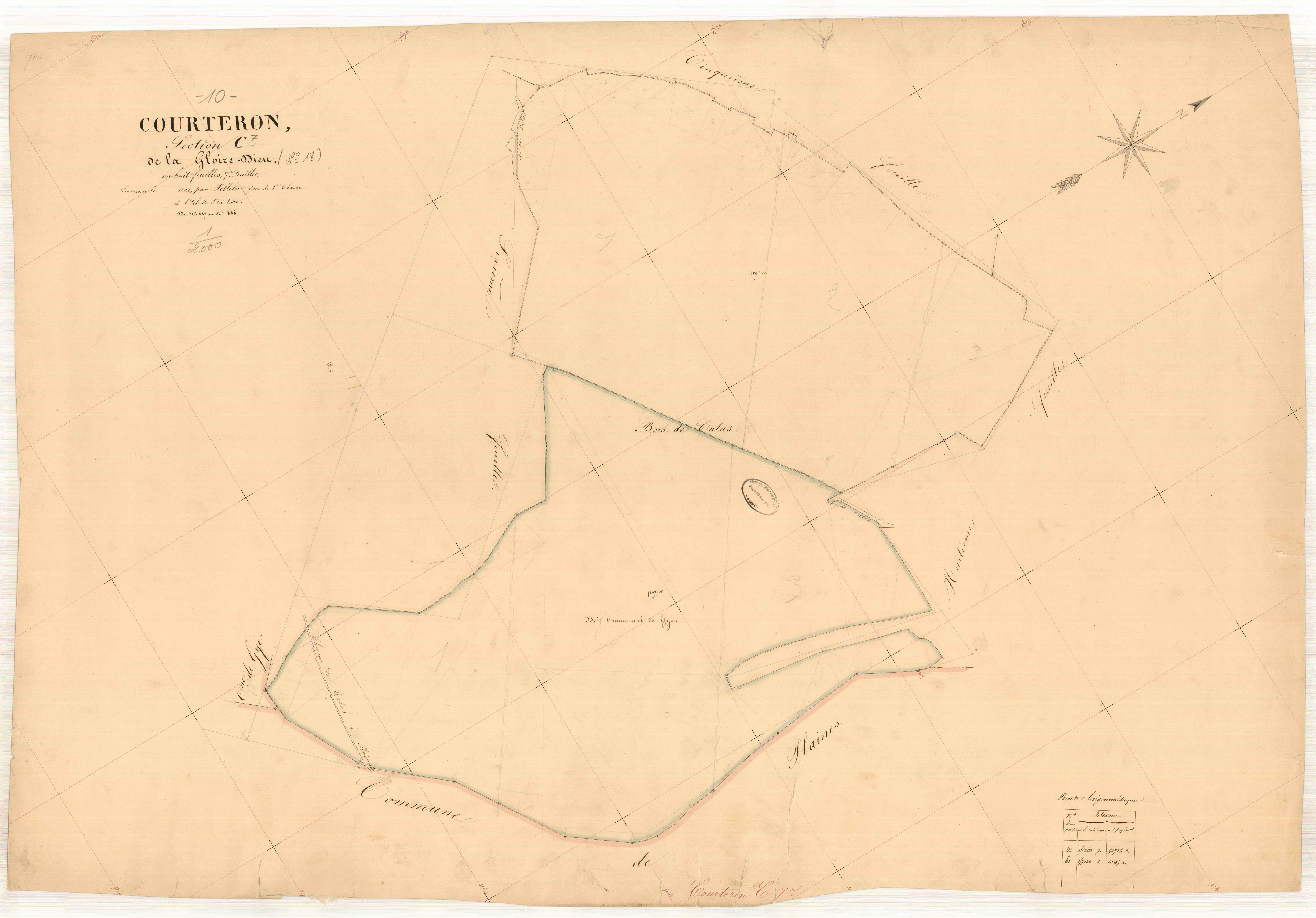 Courteron, section C dite de la gloire Dieu, feuille n° 7, parcelles n° 887-888