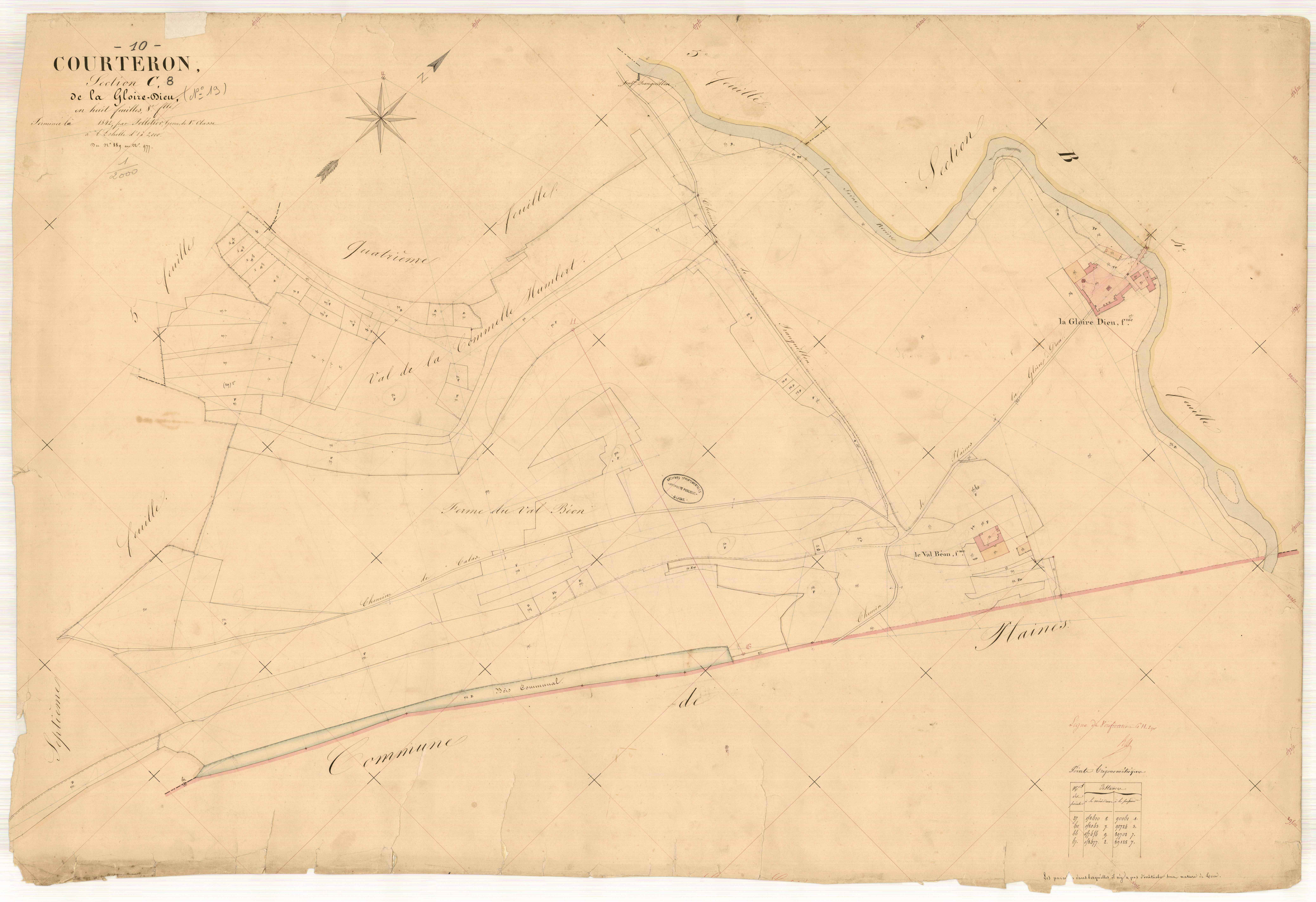Courteron, section C dite de la gloire Dieu, feuille n° 8, parcelles n° 889-977