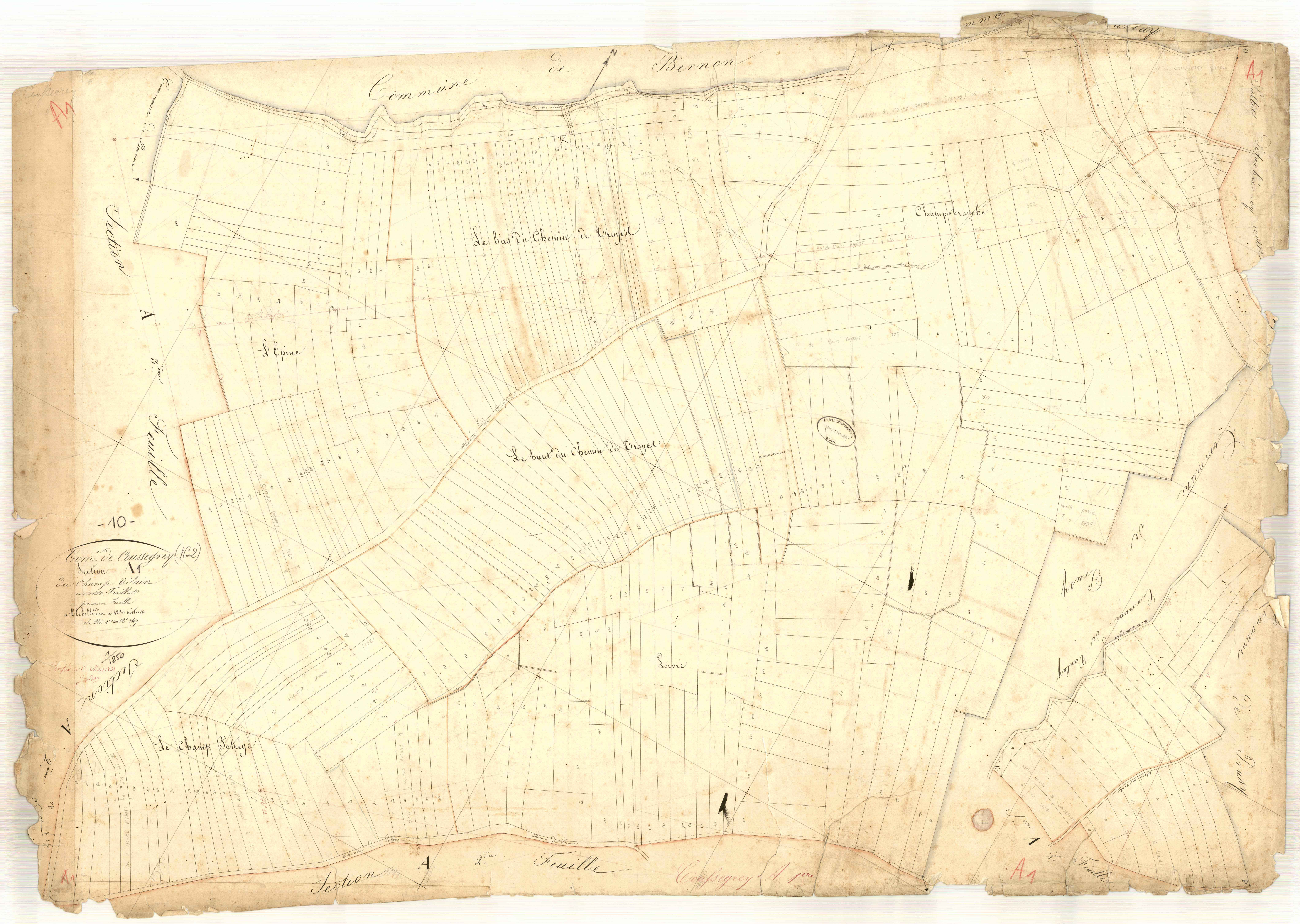 Coussegrey, section A dite du champ vilain, feuille n° 1, parcelles n° 1-347