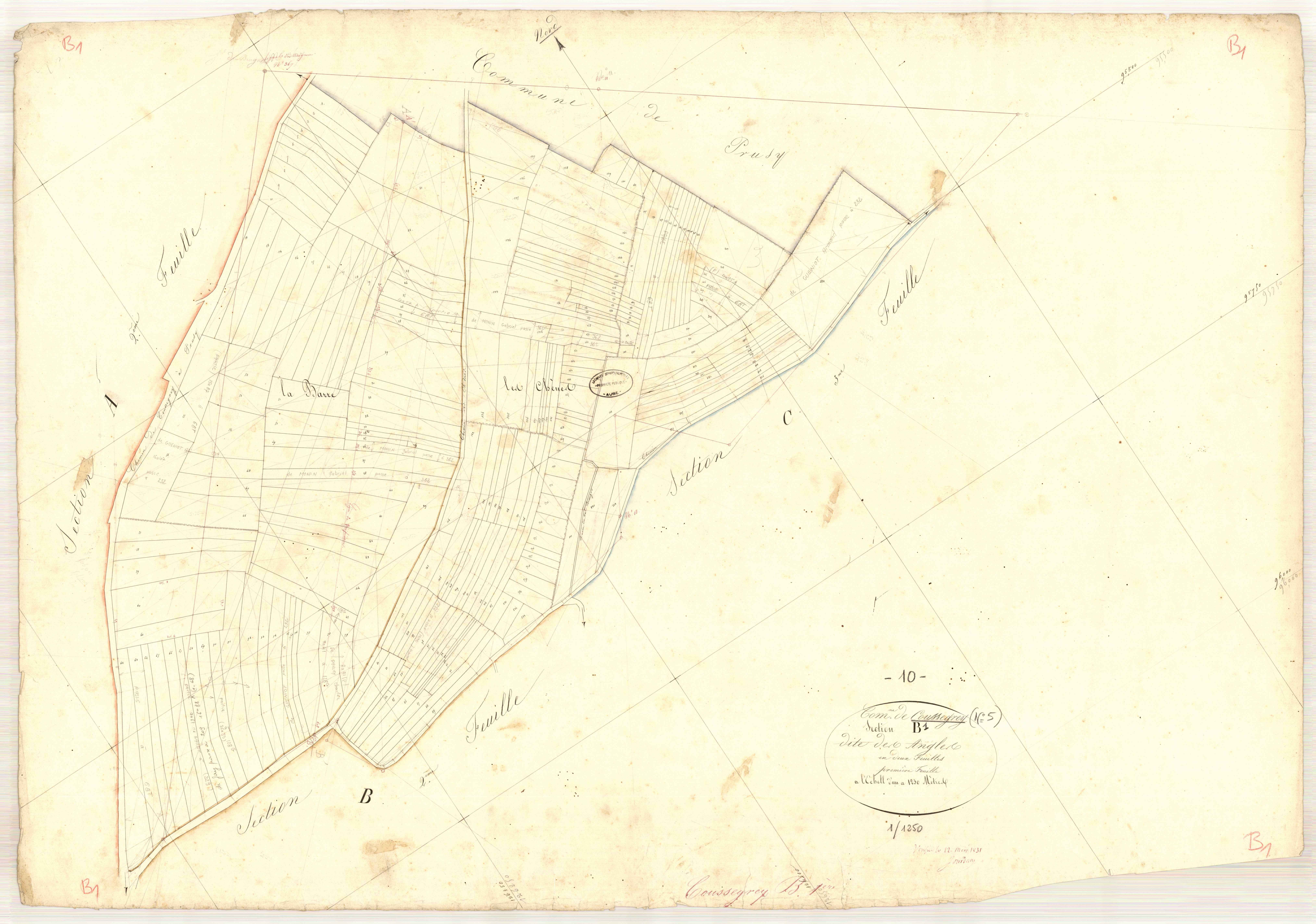 Coussegrey, section B dite des angles, feuille n° 1, parcelles n° 1-233