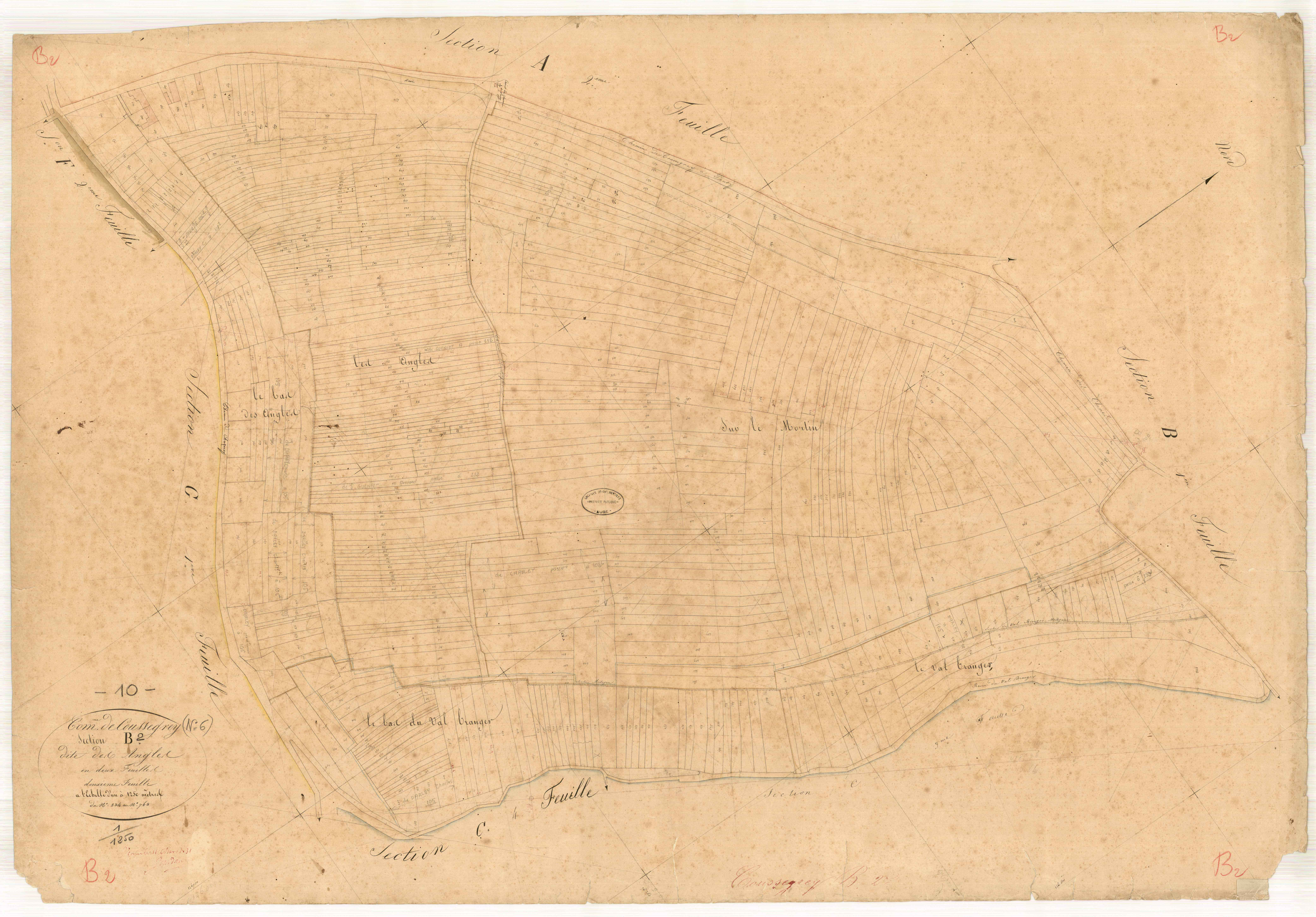 Coussegrey, section B dite des angles, feuille n° 2, parcelles n° 234-763
