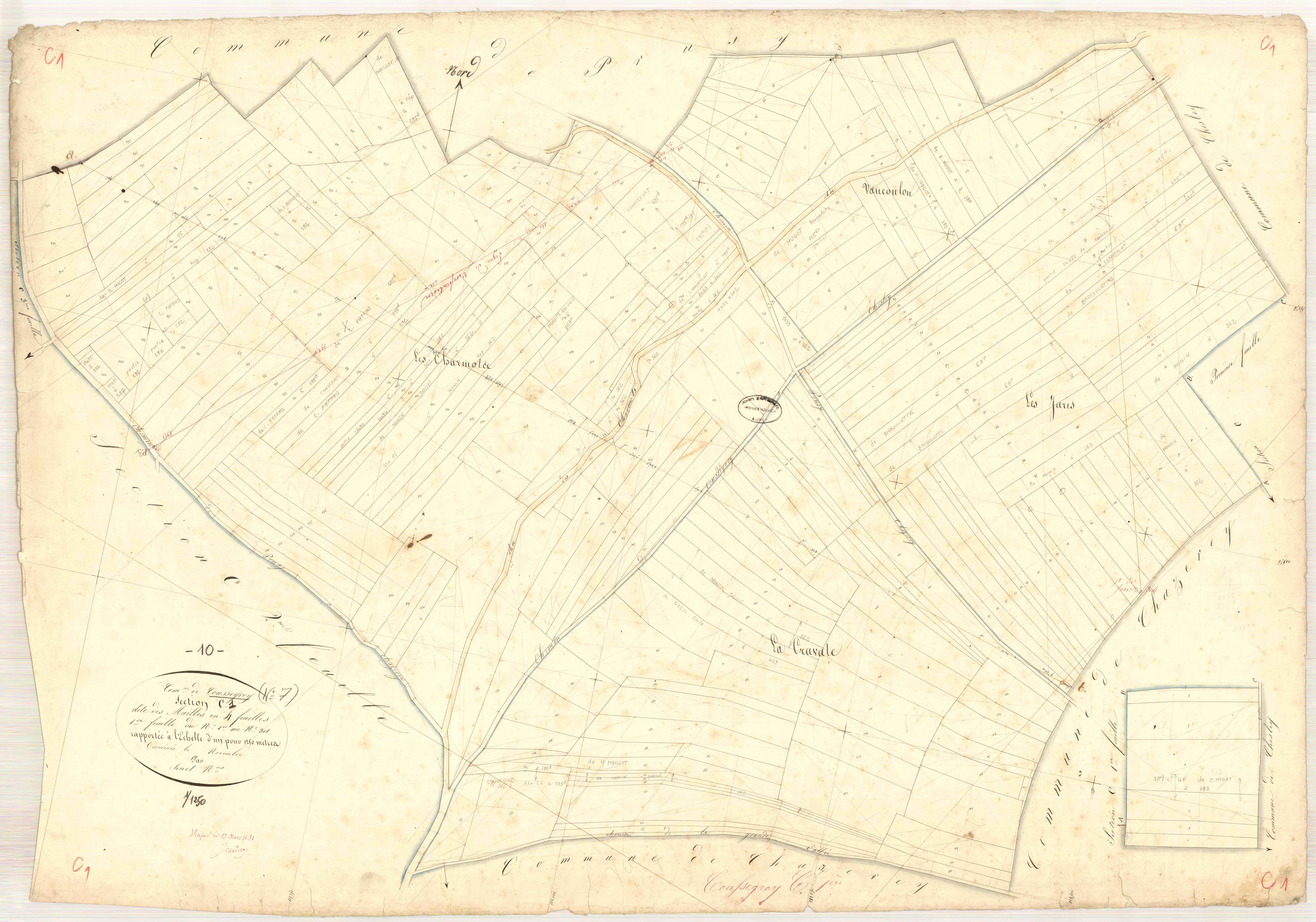 Coussegrey, section C dite des mailles, feuille n° 1, parcelles n° 1-301