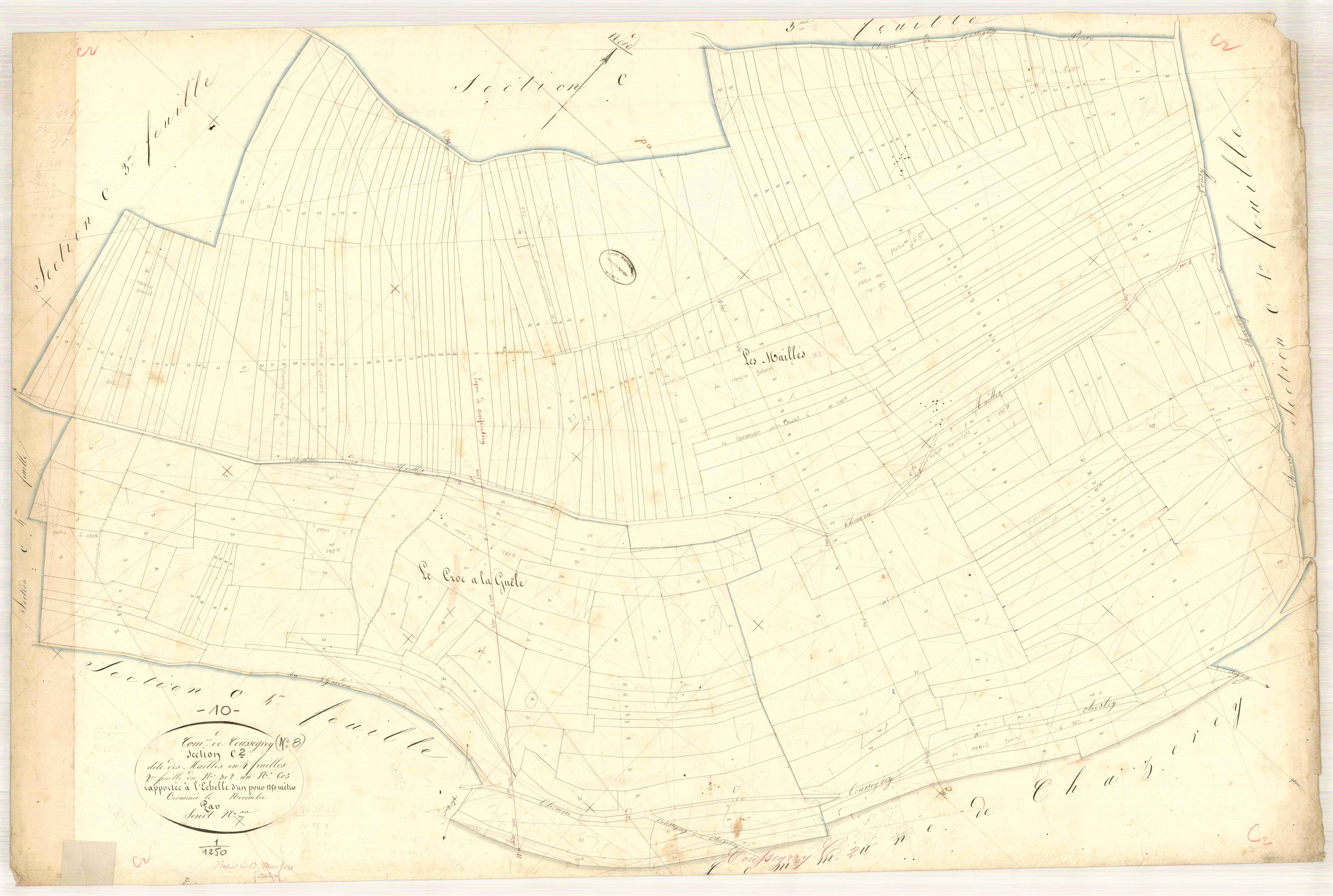 Coussegrey, section C dite des mailles, feuille n° 2, parcelles n° 302-605