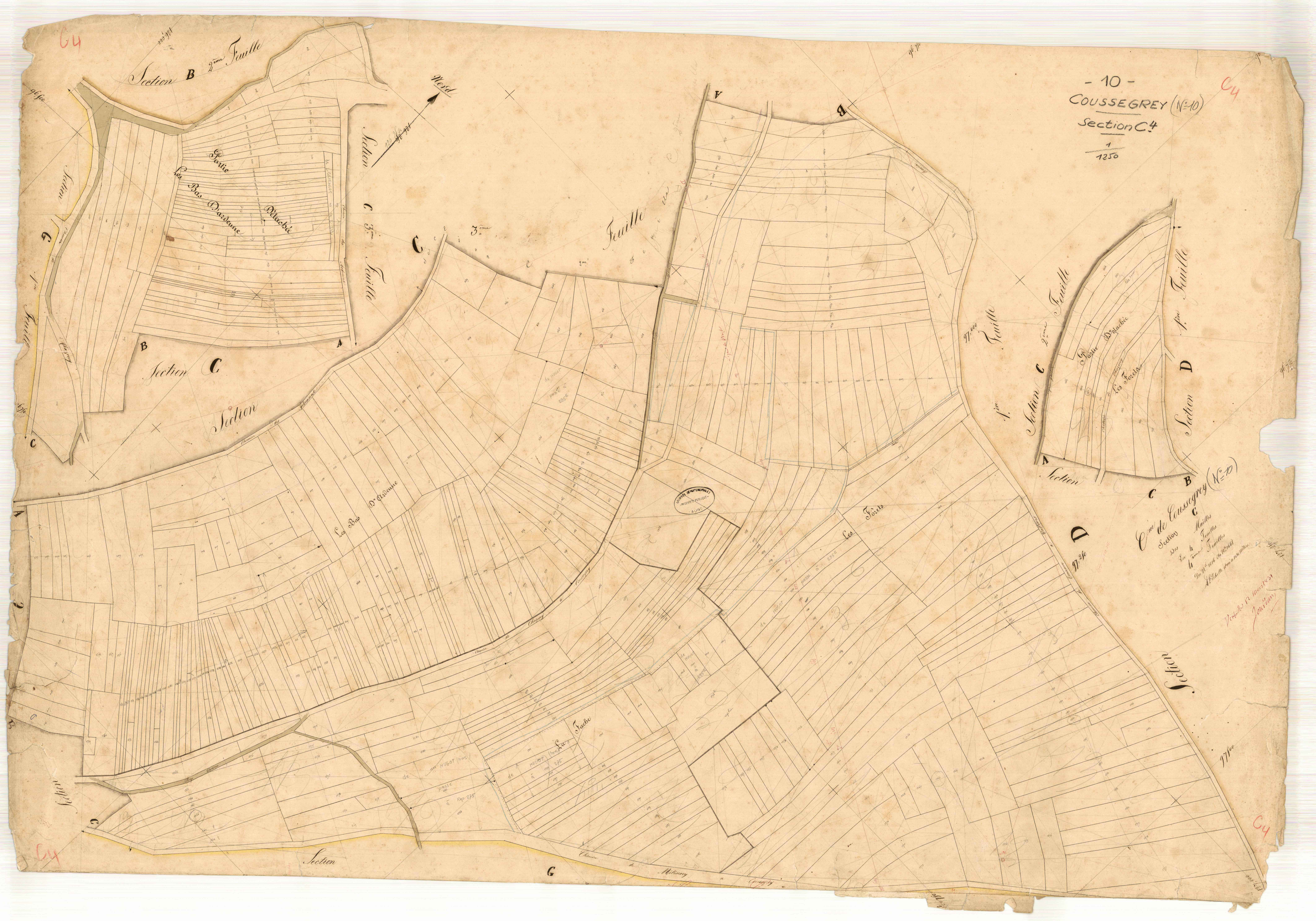 Coussegrey, section C dite des mailles, feuille n° 4, parcelles n° 1016-1468