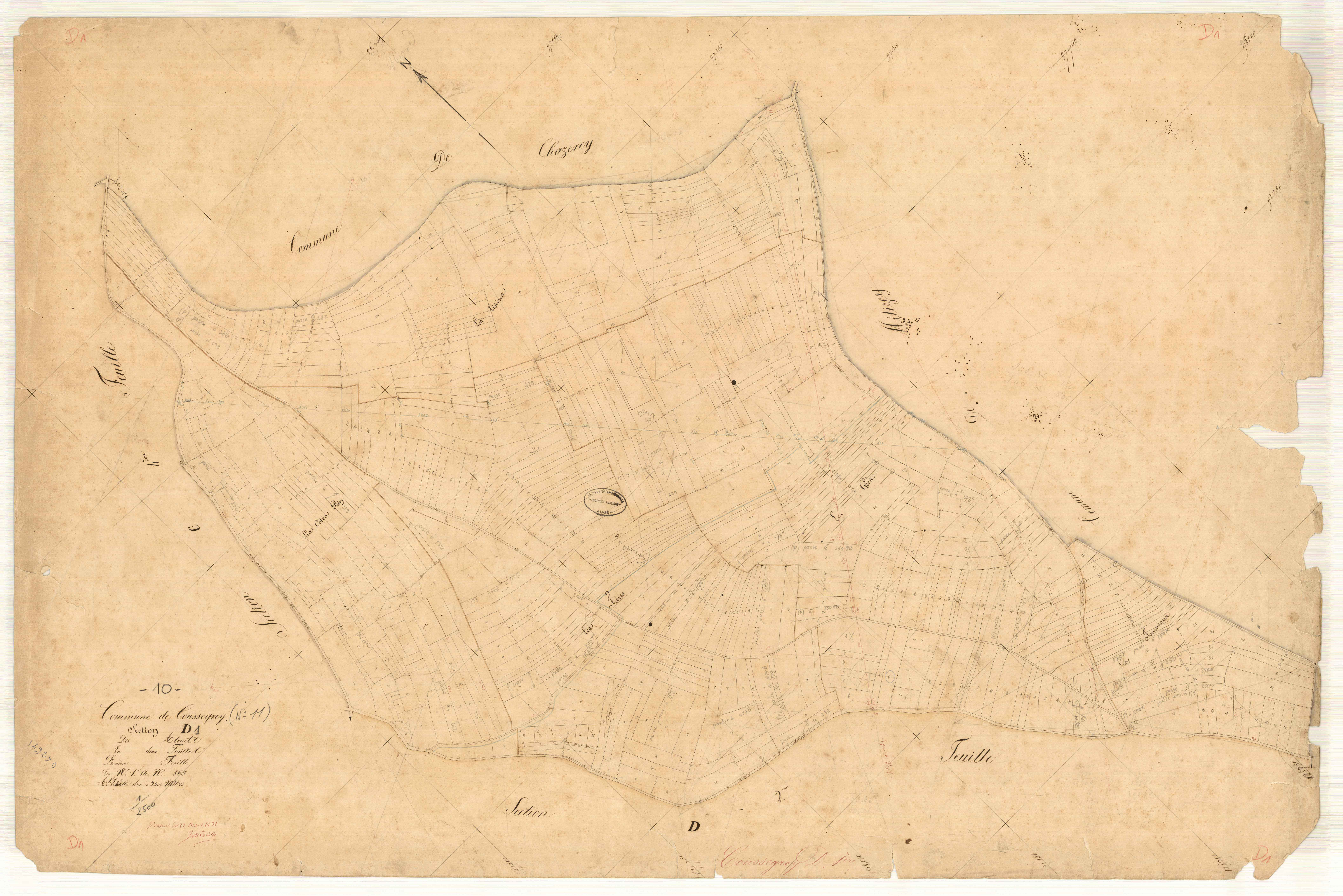 Coussegrey, section D dite des alouets, feuille n° 1, parcelles n° 1-565