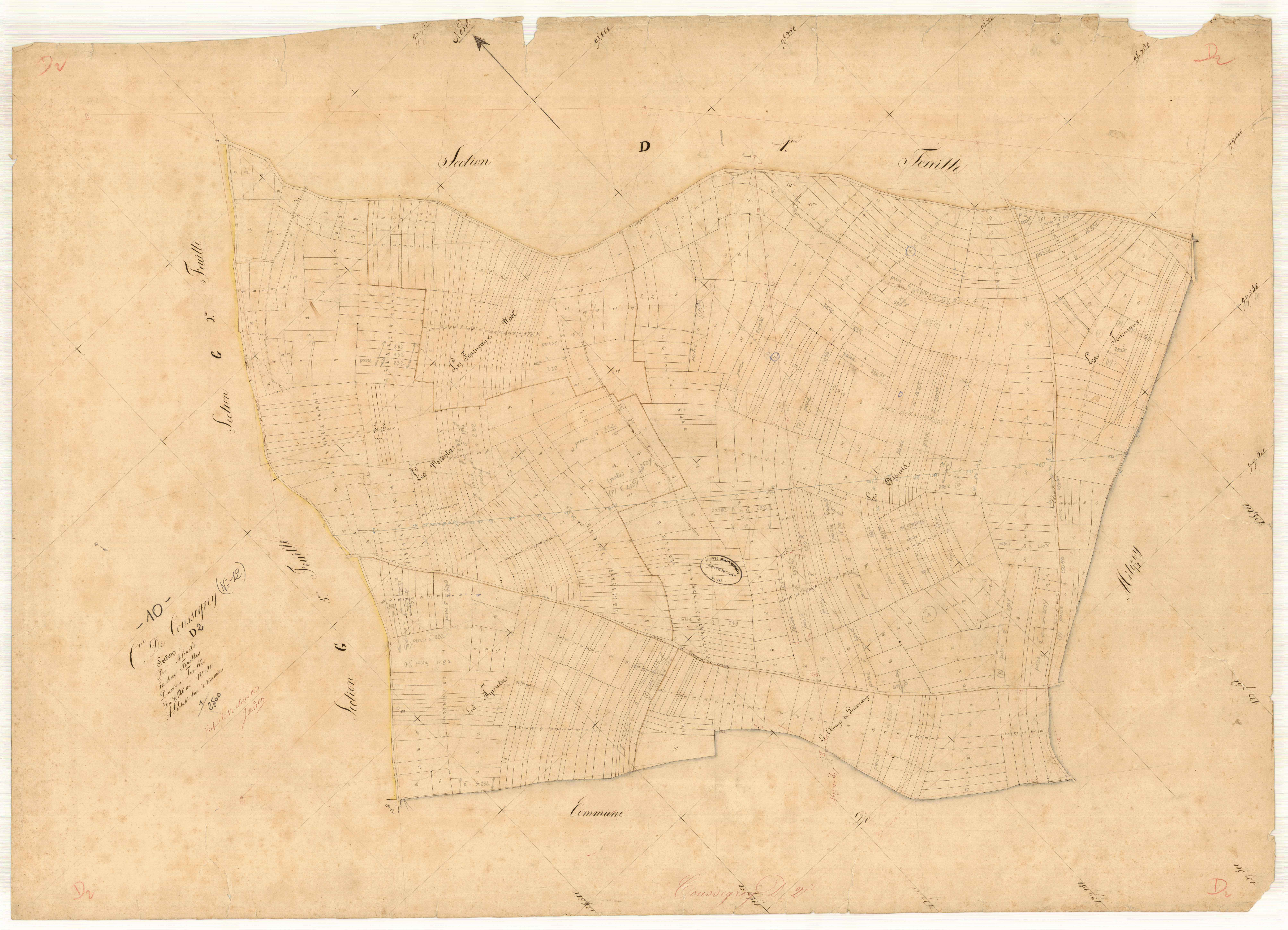 Coussegrey, section D dite des alouets, feuille n° 2, parcelles n° 566-1200