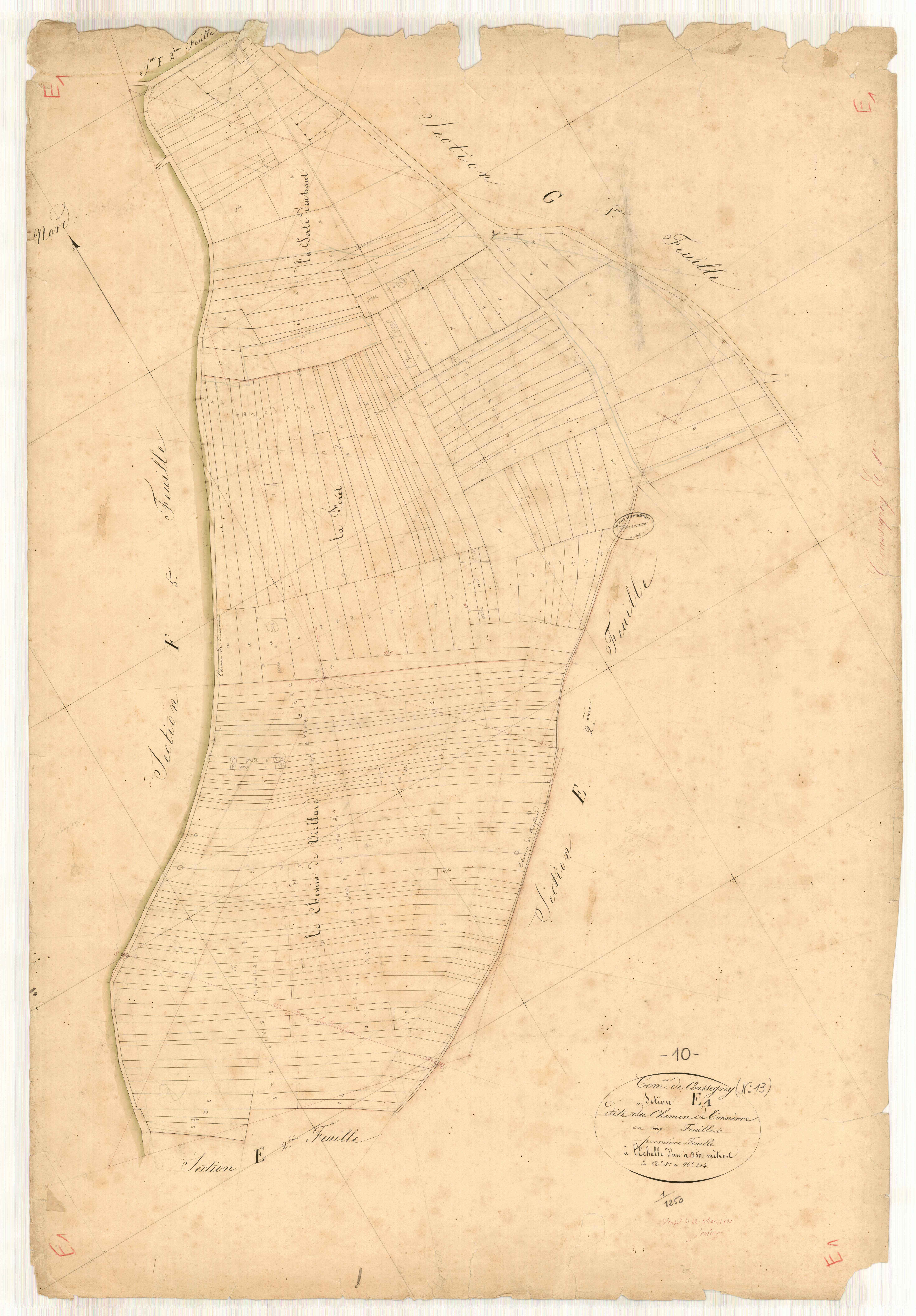 Coussegrey, section E dite du chemin de tonnerre, feuille n° 1, parcelles n° 1-204