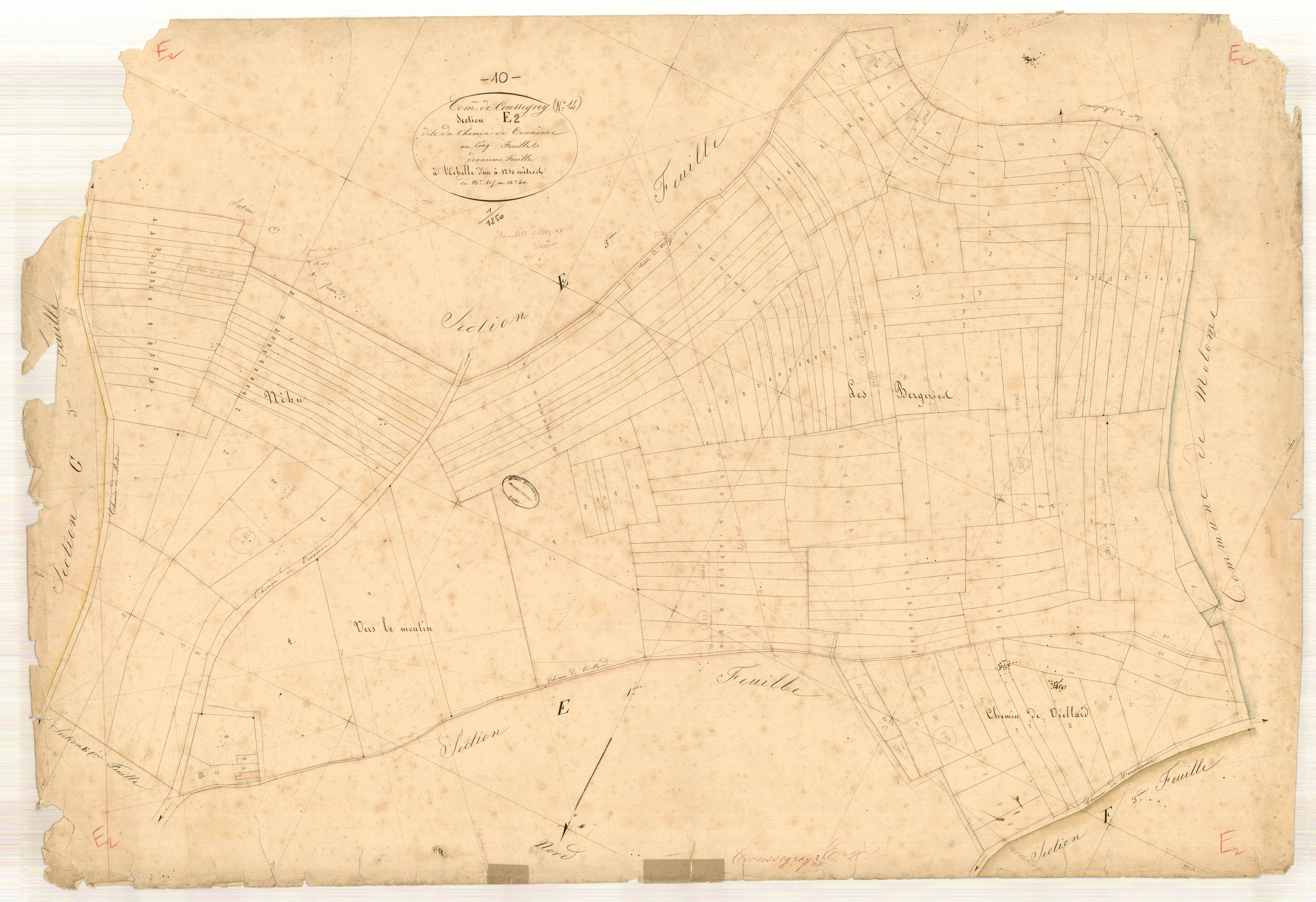 Coussegrey, section E dite du chemin de Tonnerre, feuille n° 2, parcelles n° 205-401