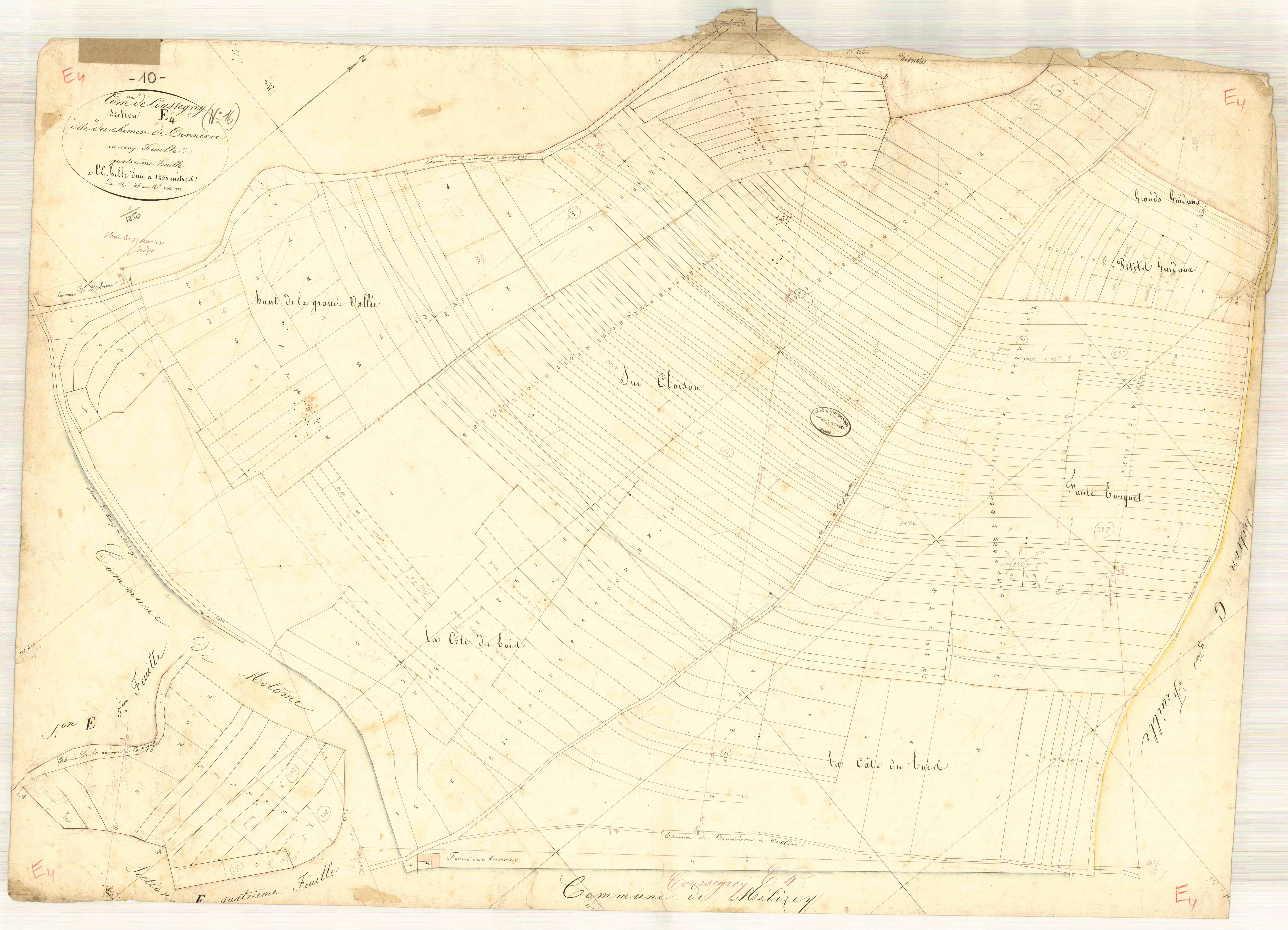 Coussegrey, section E dite du chemin de Tonnerre, feuille n° 4, parcelles n° 506-772