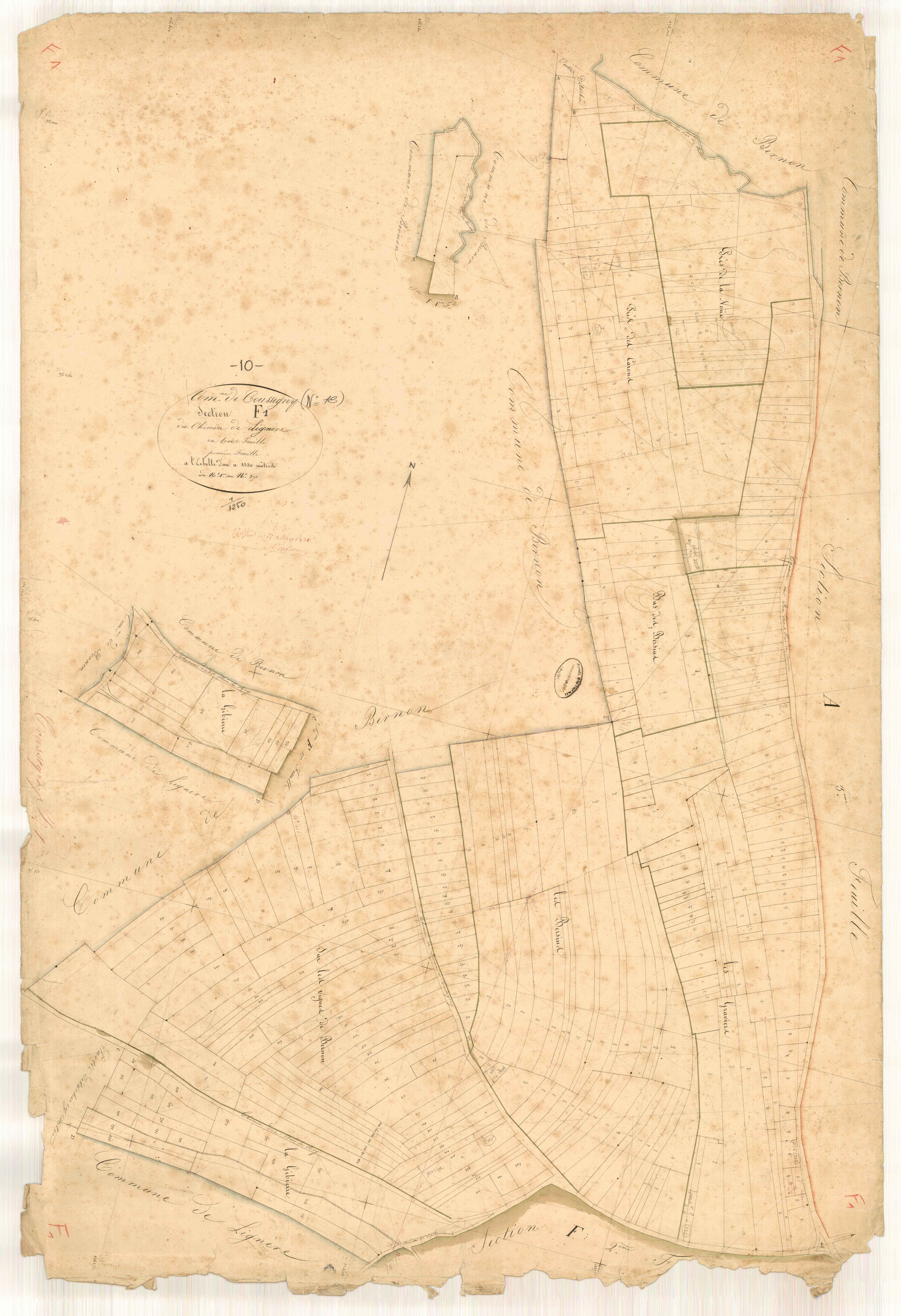 Coussegrey, section F dite du chemin de la Lignière, feuille n° 1, parcelles n° 1-371