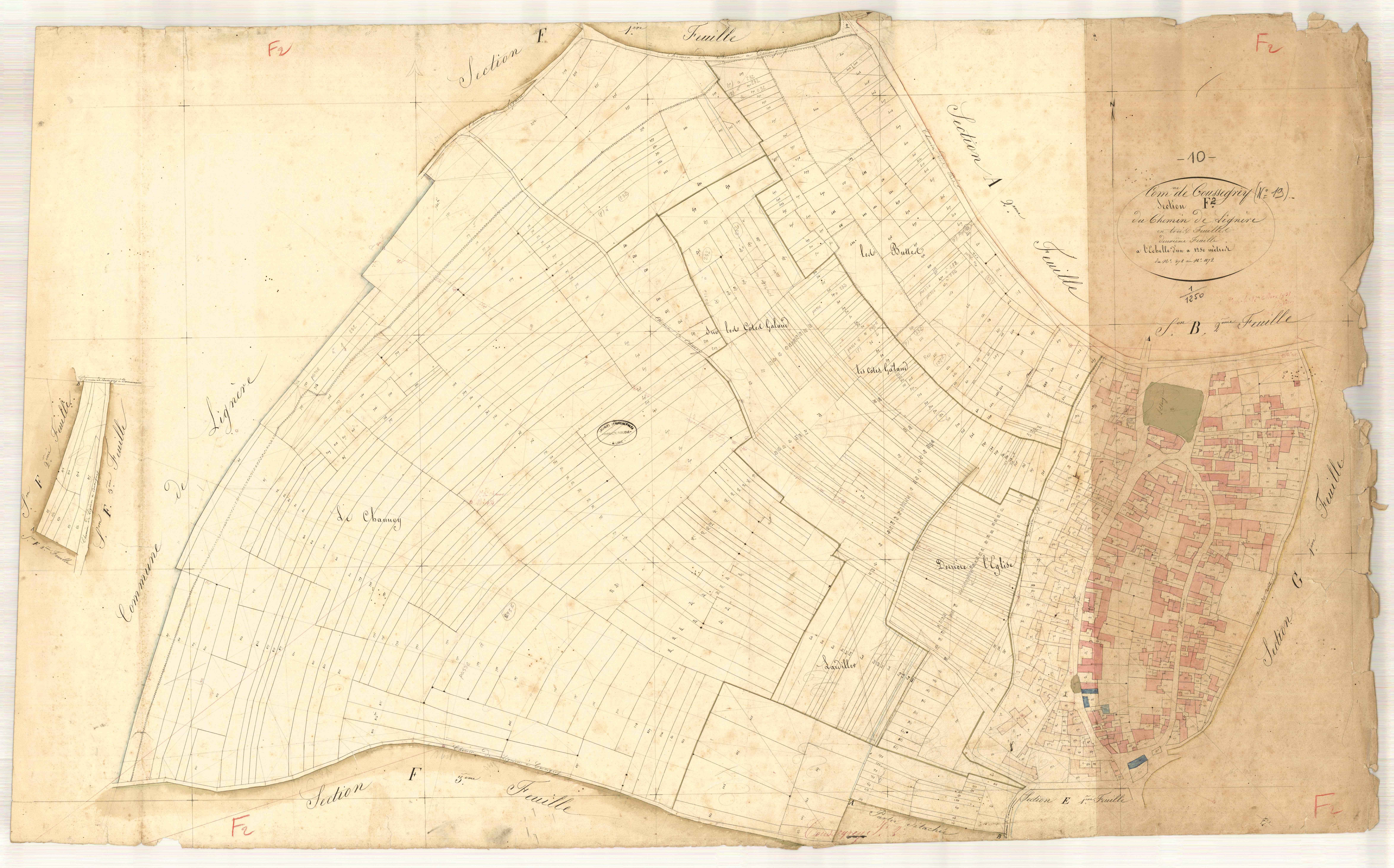 Coussegrey, section F dite du chemin de la Lignière, feuille n° 2, parcelles n° 372-1172