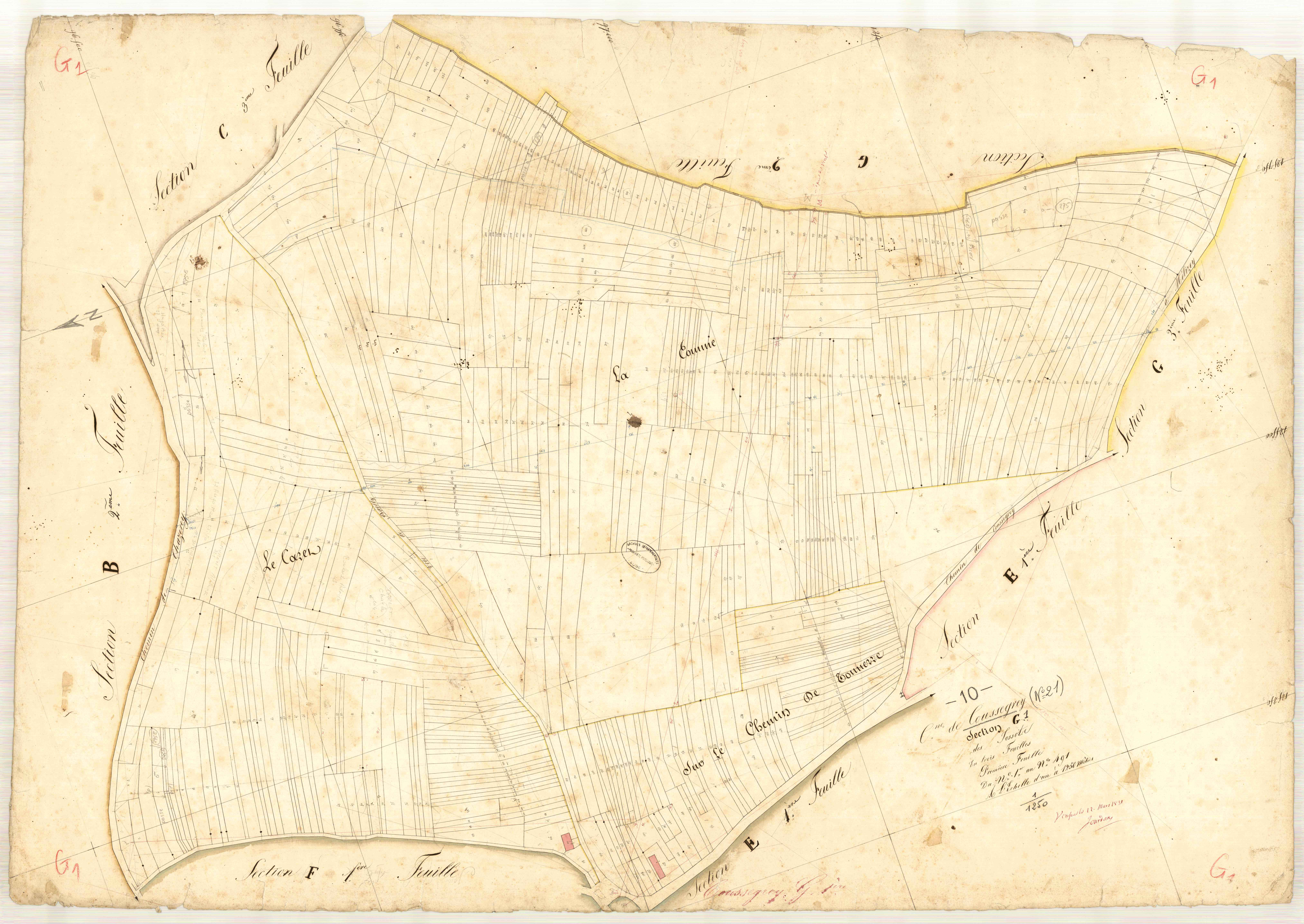 Coussegrey, section G dite jossots, feuille n° 1, parcelles n° 1-491