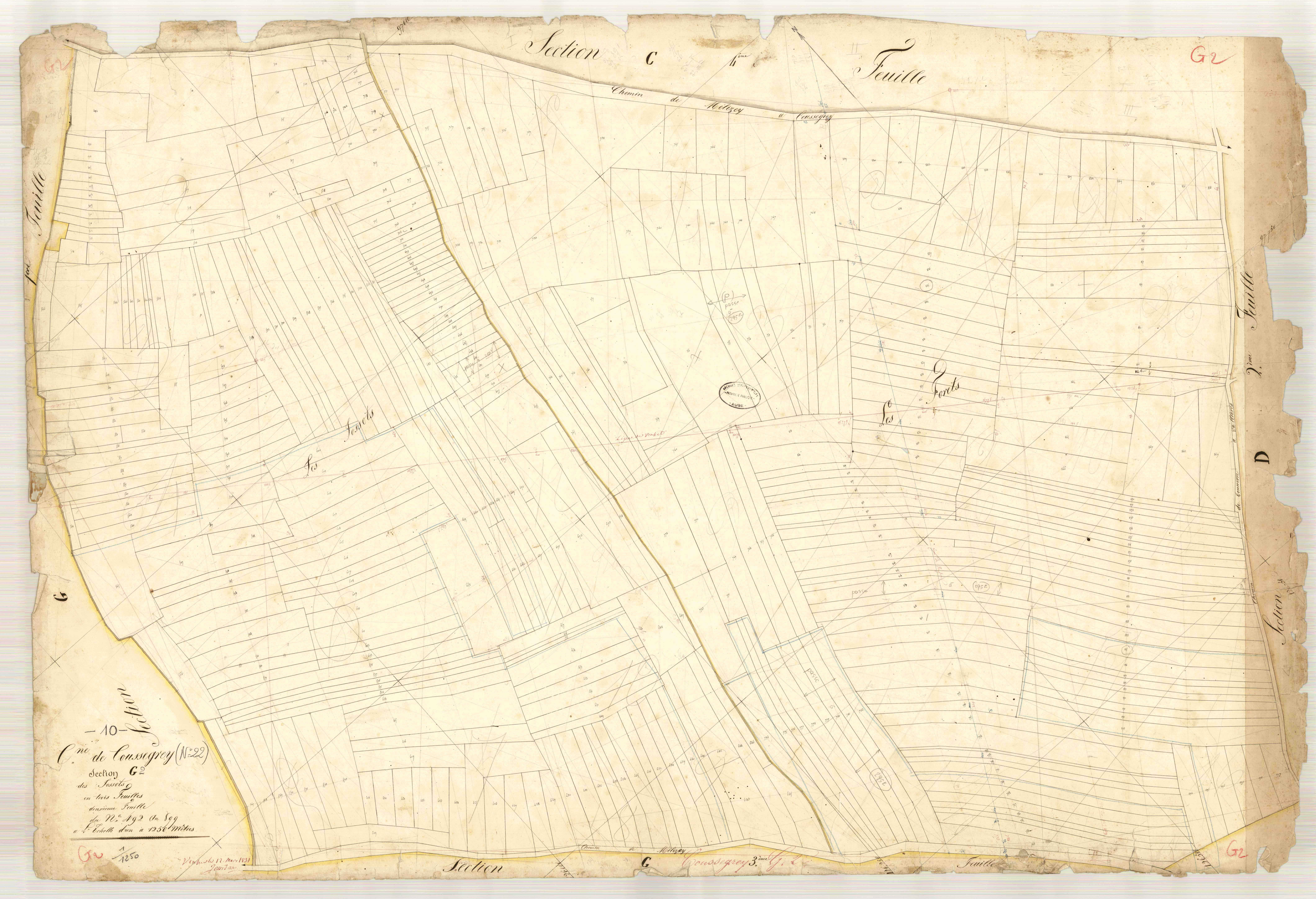Coussegrey, section G dite jossots, feuille n° 2, parcelles n° 492-899