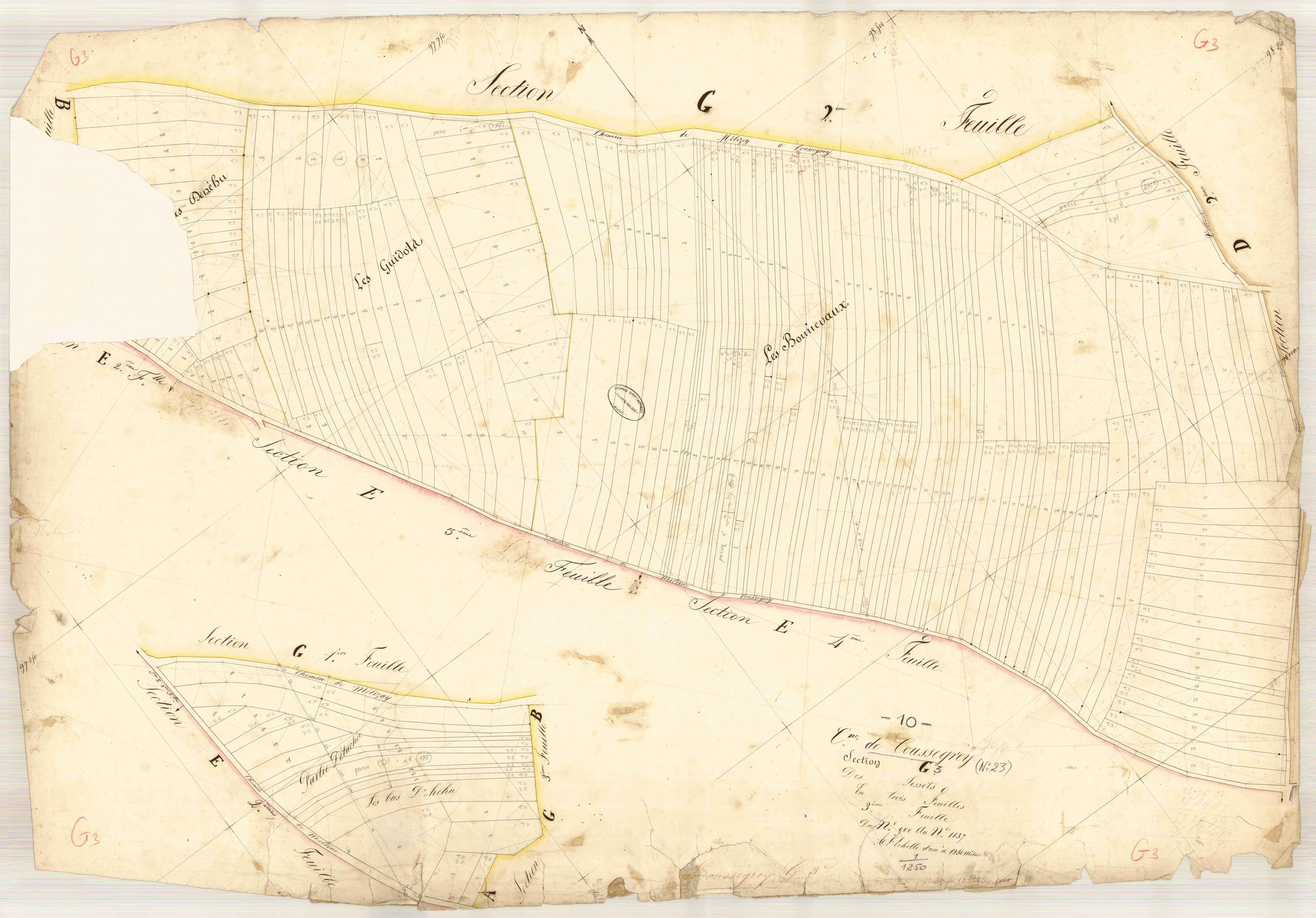 Coussegrey, section G dite jossots, feuille n° 3, parcelles n° 900-1137