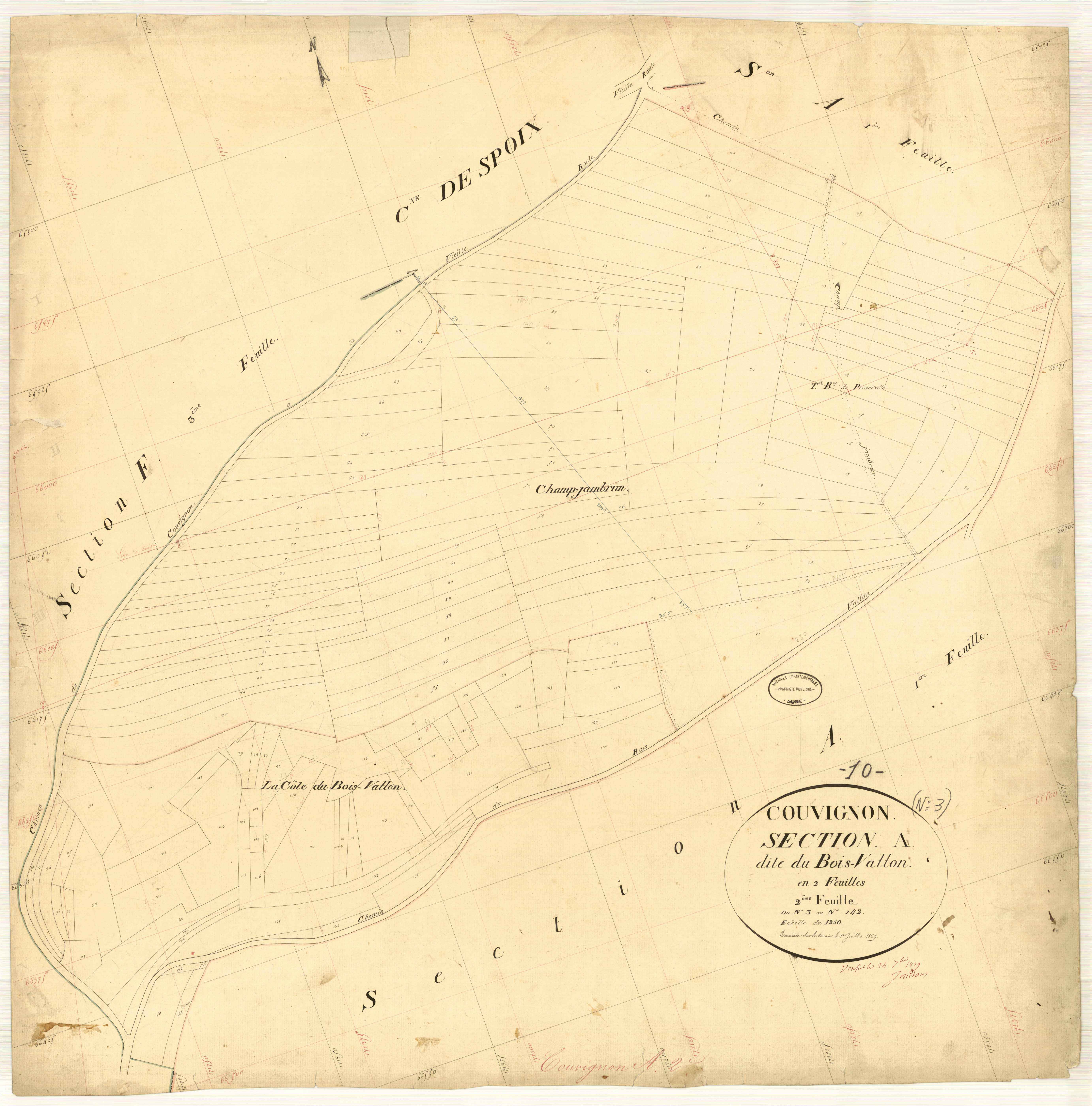 Couvignon, section A dite du bois vallon, feuille n° 2, parcelles n° 3-142
