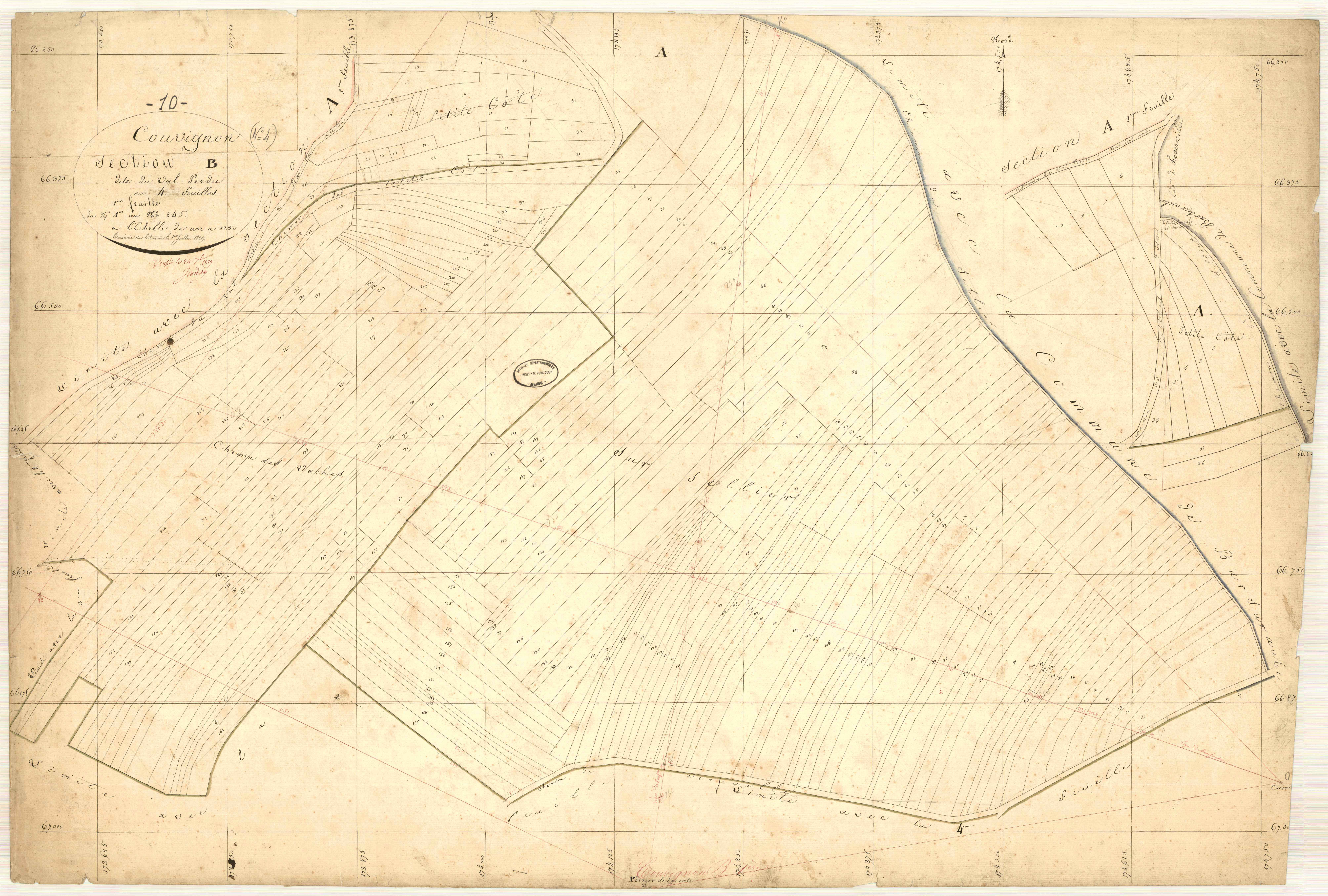 Couvignon, section B dite du val perdu, feuille n° 1, parcelles n° 1-245