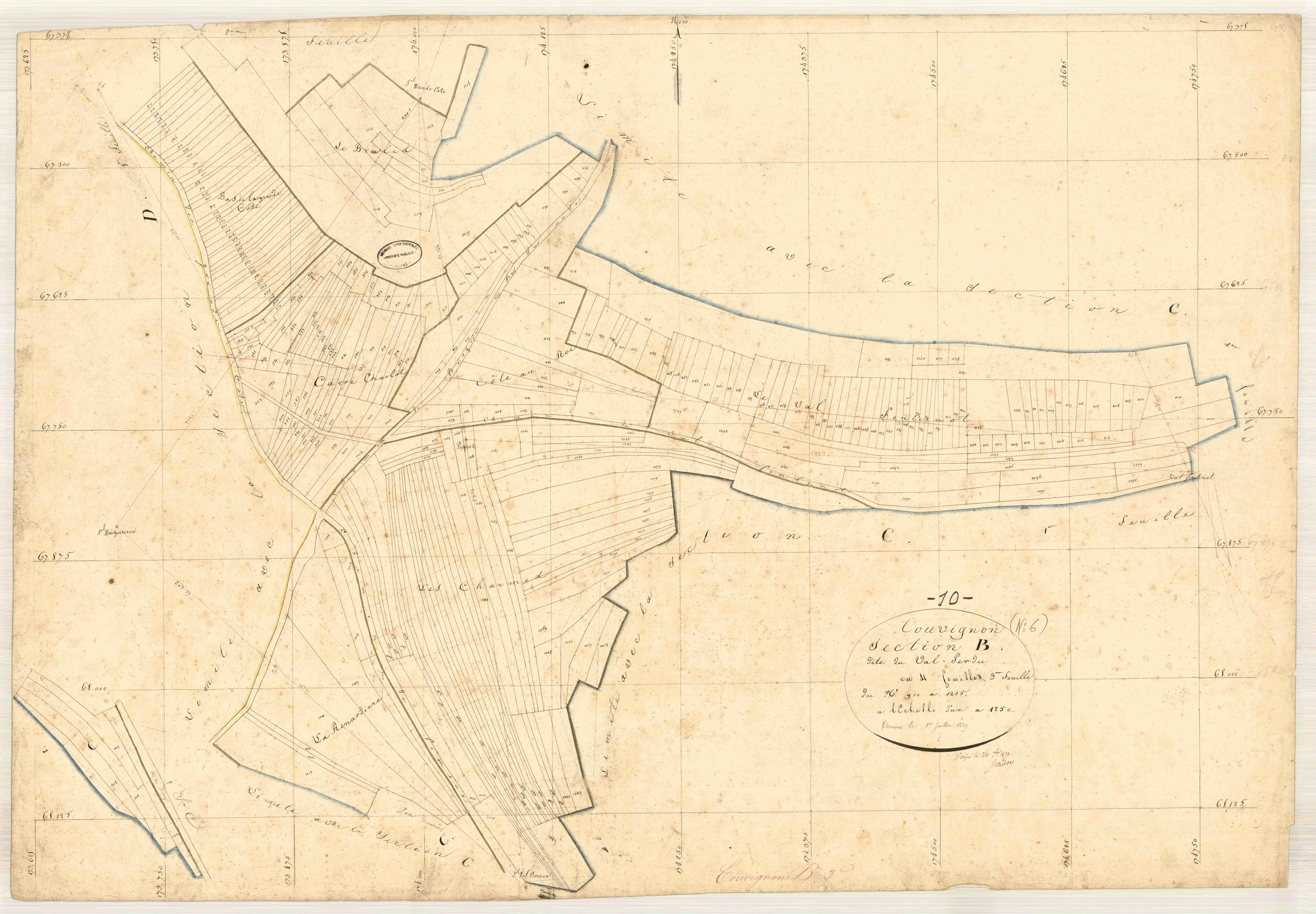 Couvignon, section B dite du val perdu, feuille n° 3, parcelles n° 900-1215