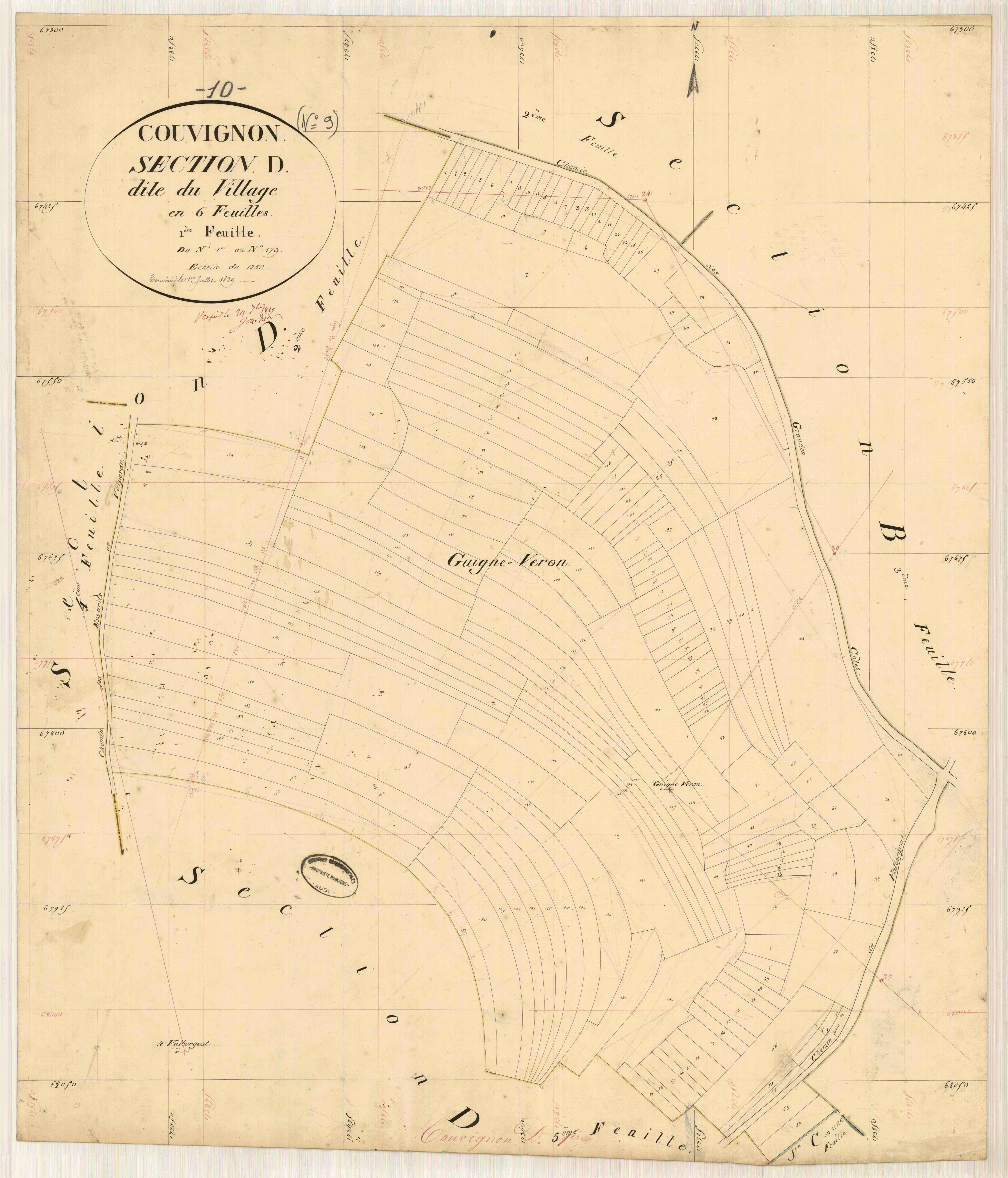 Couvignon, section D dite du village, feuille n° 1, parcelles n° 1-179