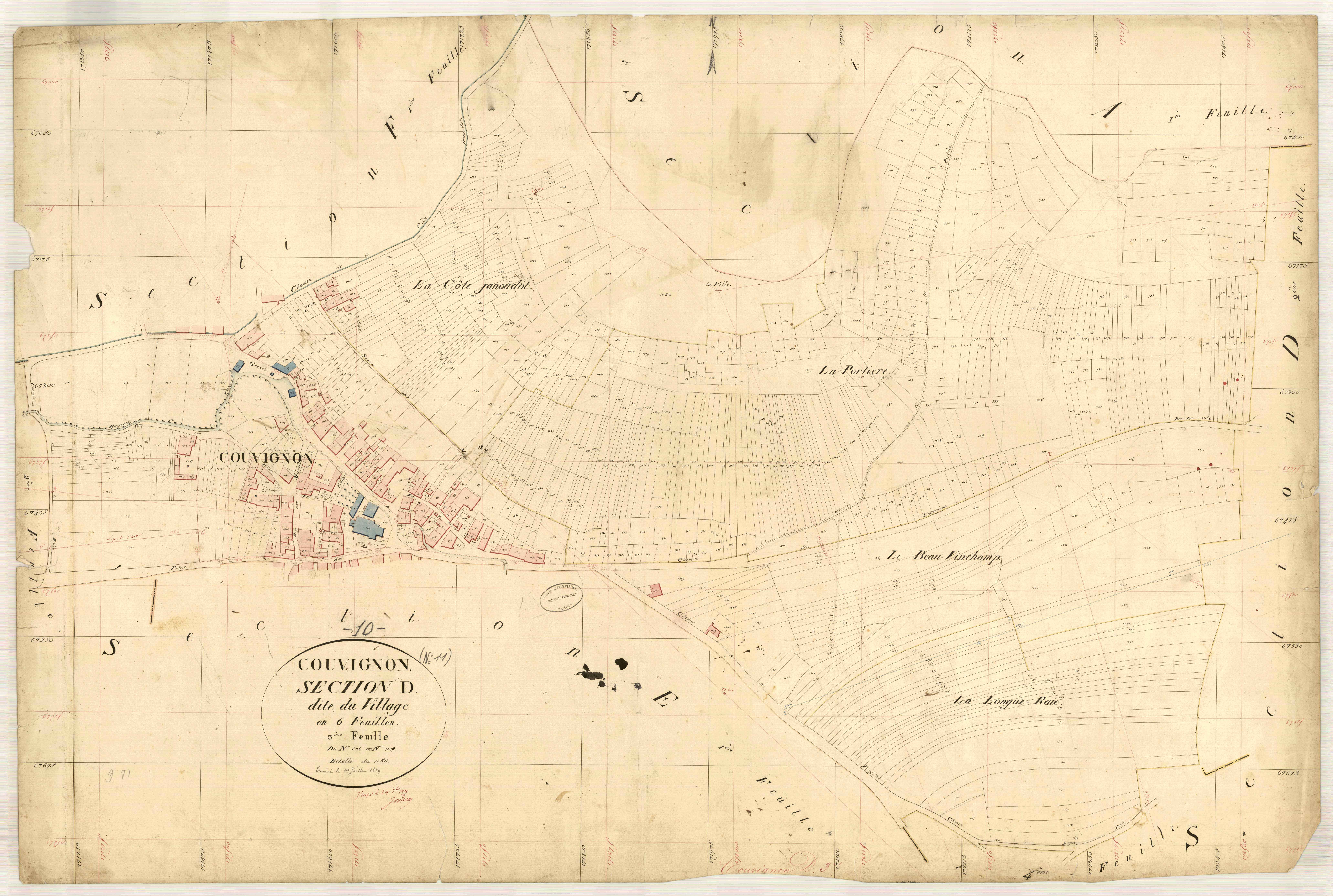 Couvignon, section D dite du village, feuille n° 3, parcelles n° 698-1519