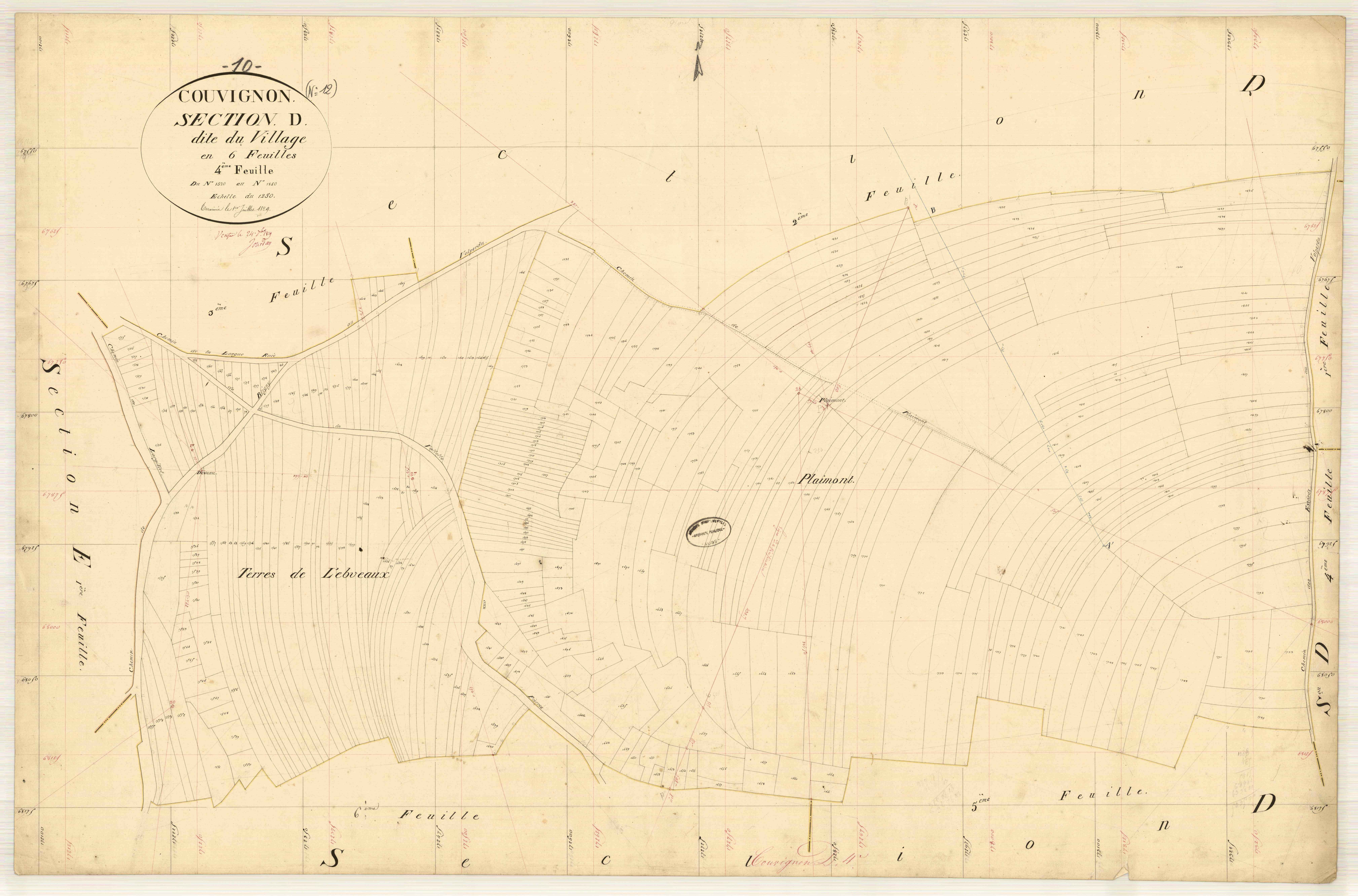 Couvignon, section D dite du village, feuille n° 4, parcelles n° 1520-1850