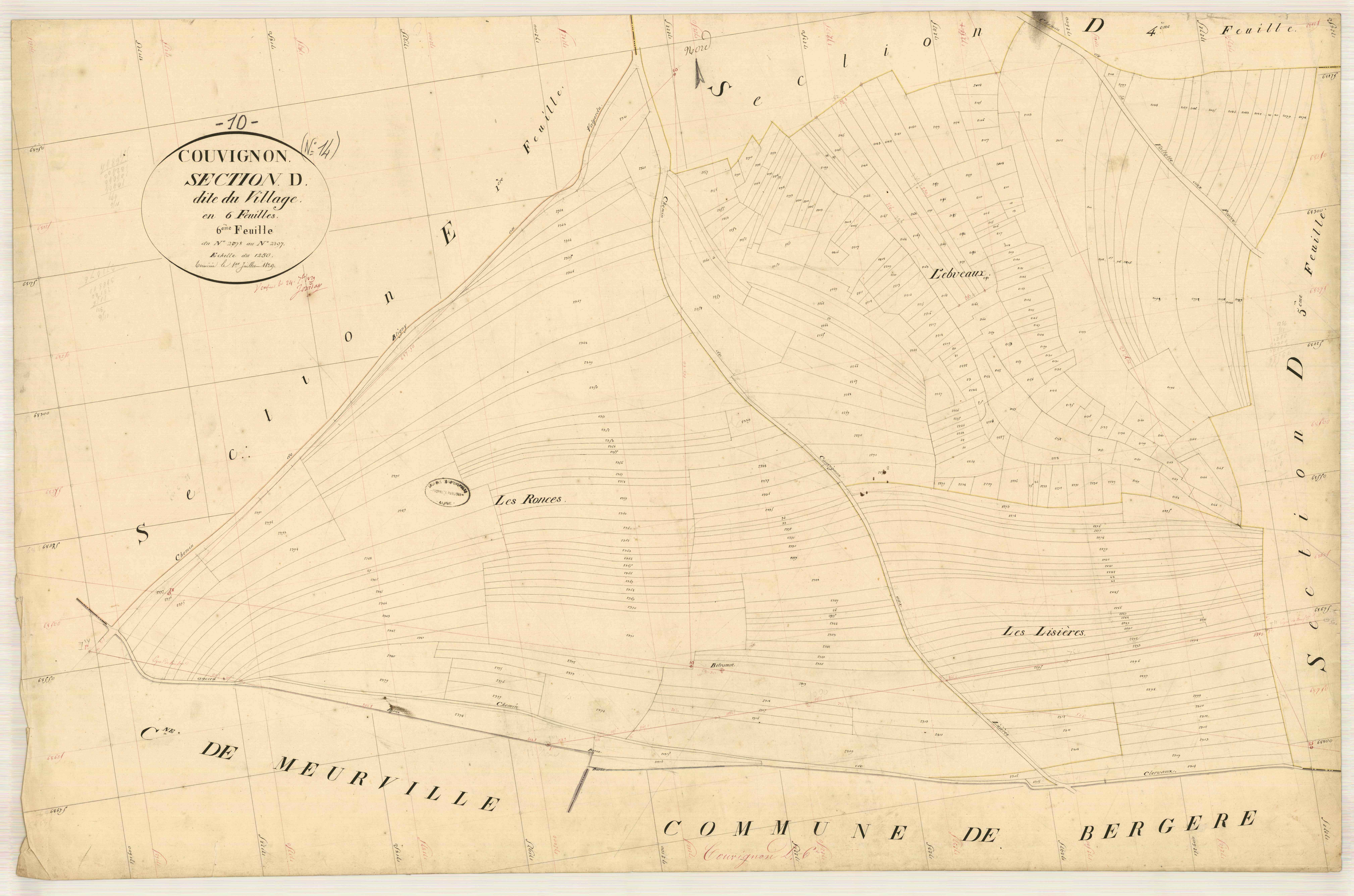Couvignon, section D dite du village, feuille n° 6, parcelles n° 2078-2397