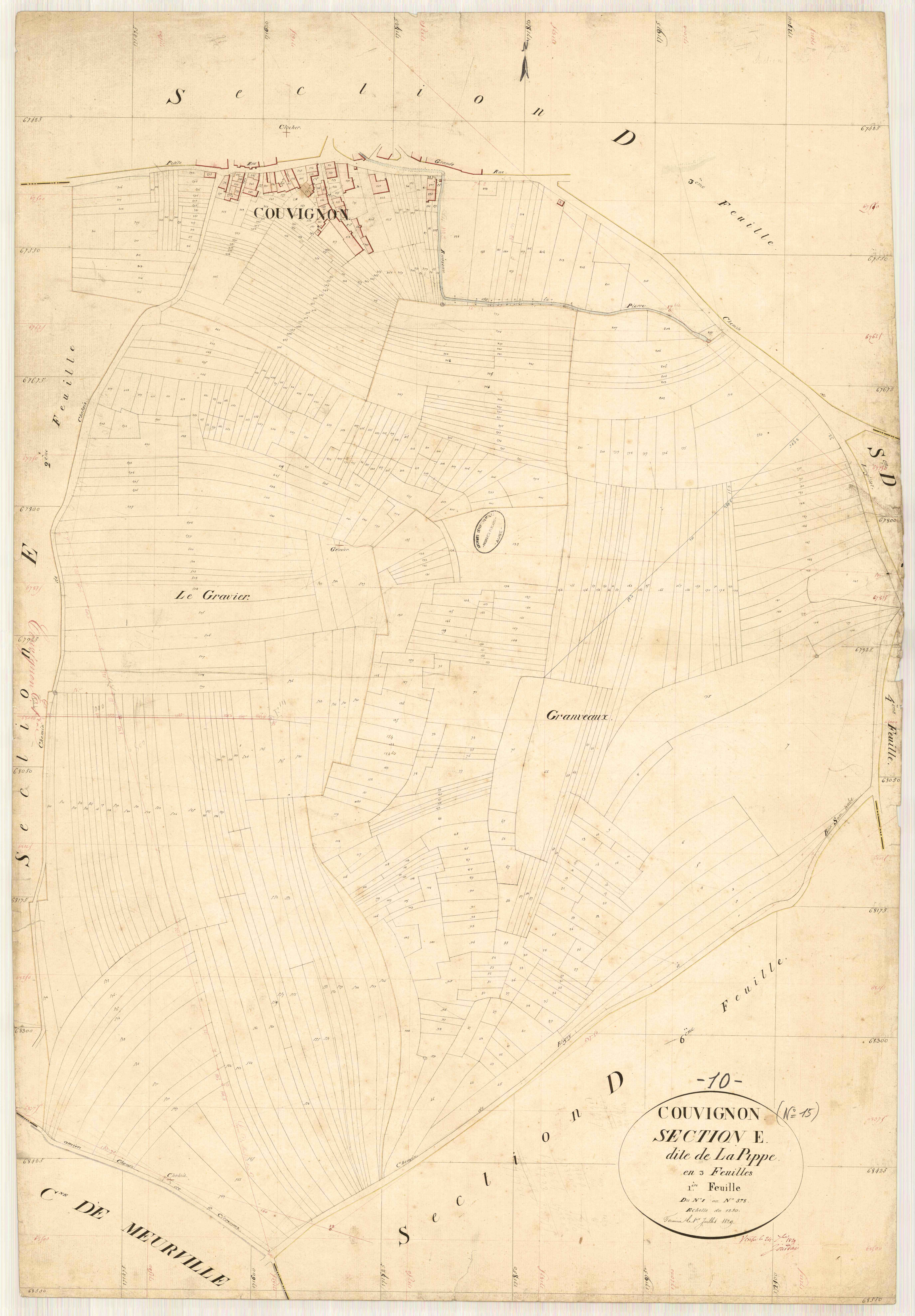 Couvignon, section E dite de la pippe, feuille n° 1, parcelles n° 1-578