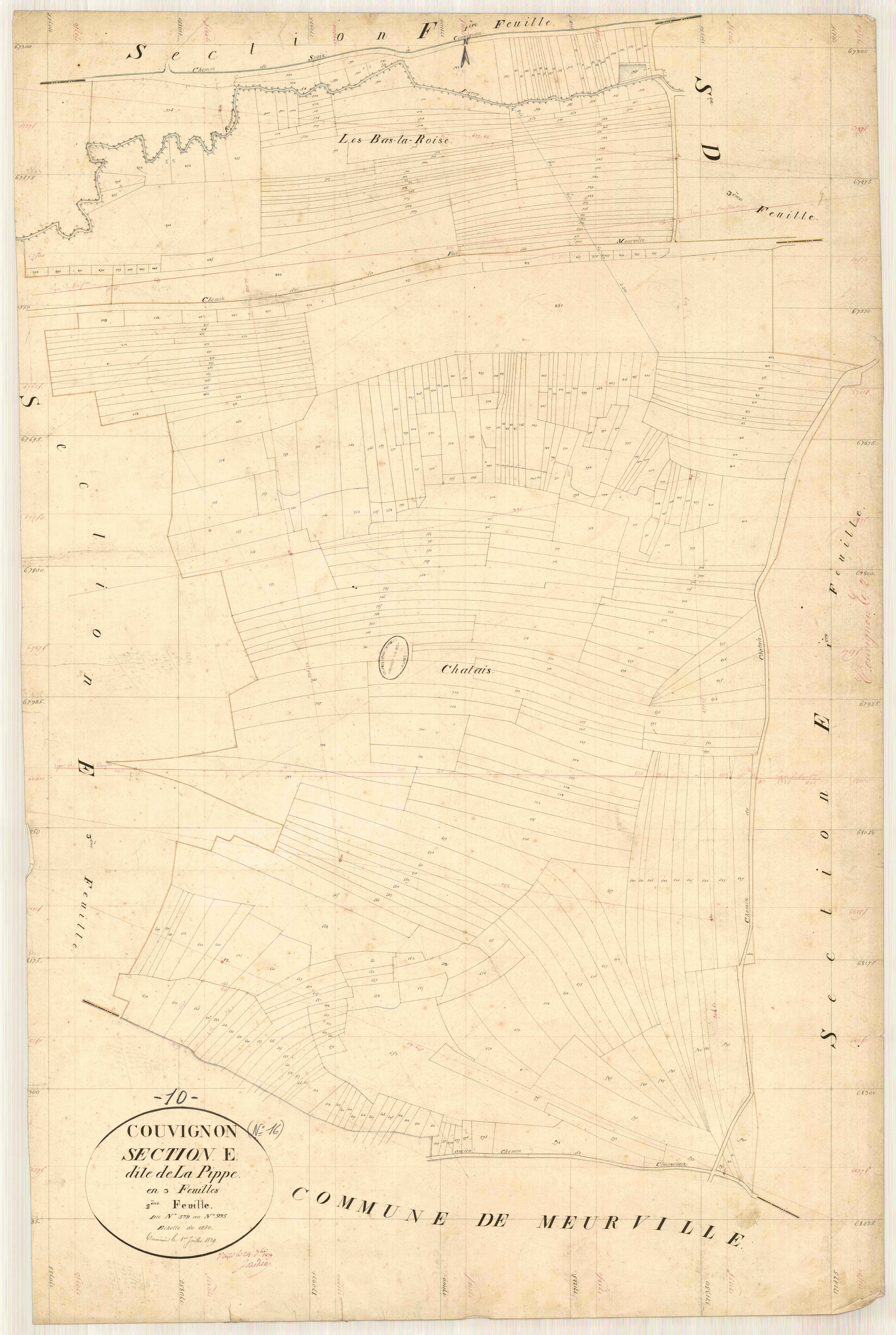 Couvignon, section E dite de la pippe, feuille n° 2, parcelles n° 579-995