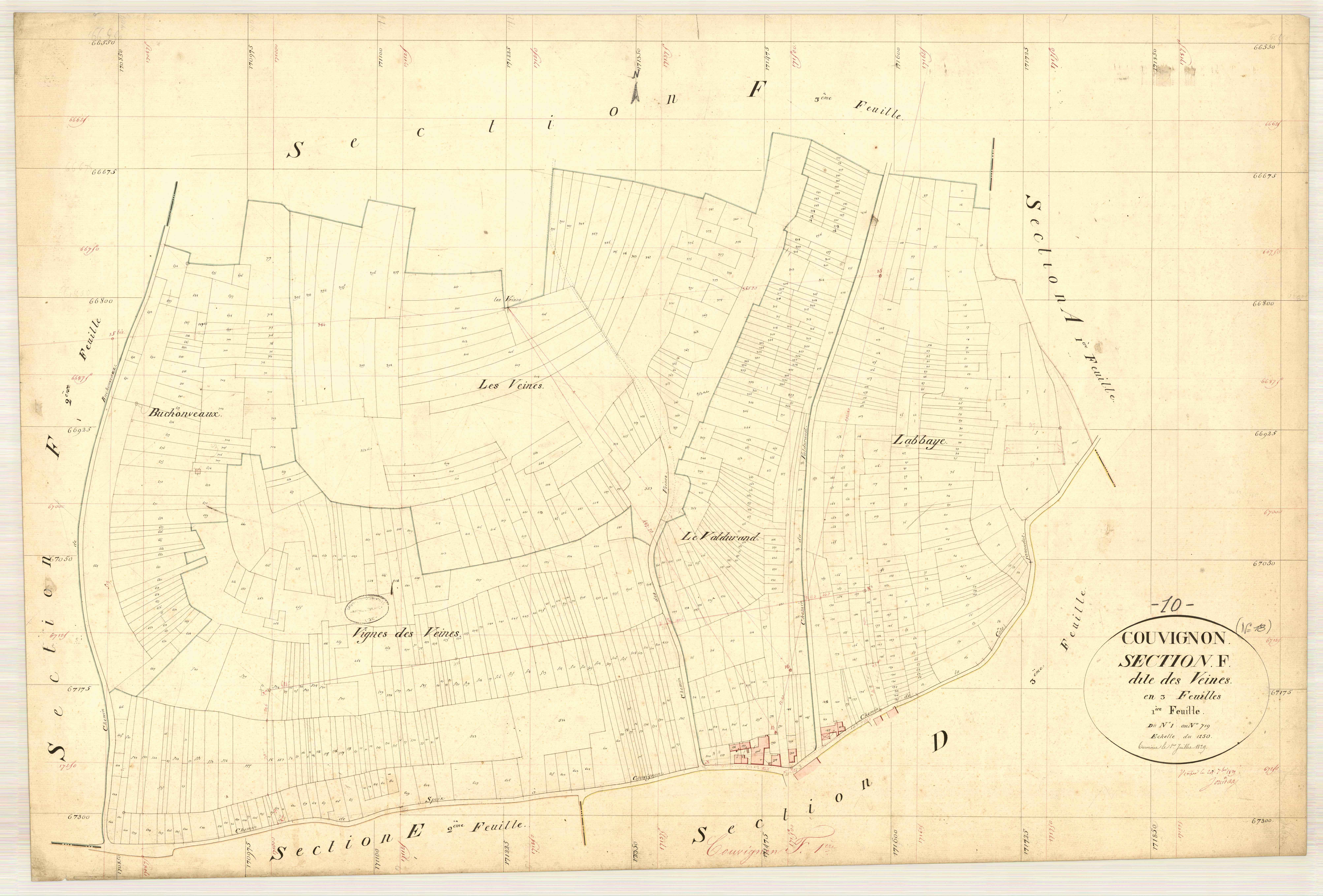 Couvignon, section F dite des veines, feuille n°, parcelles n° 1-719