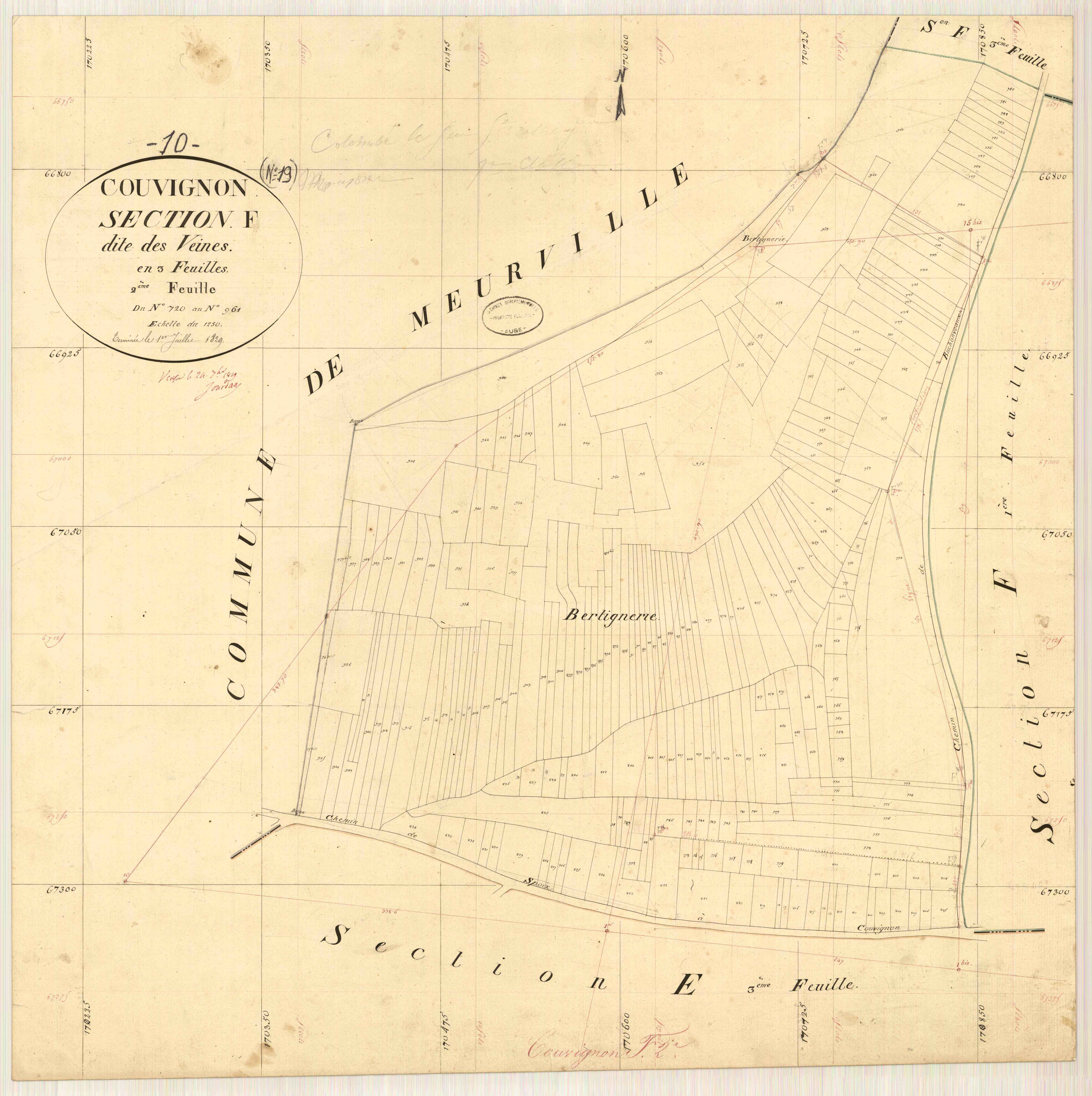 Couvignon, section F dite des veines, feuille n°, parcelles n° 720-961