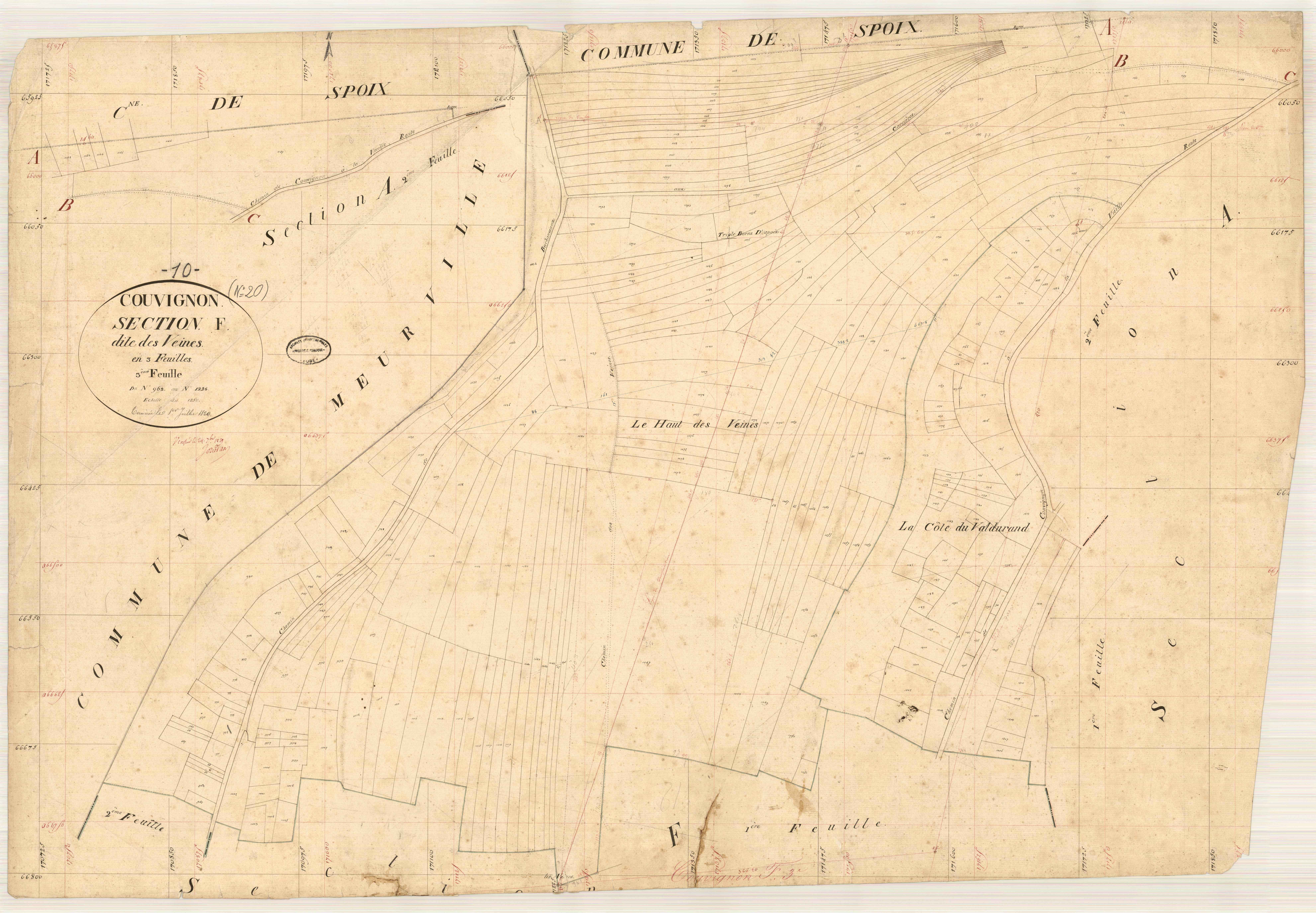 Couvignon, section F dite des veines, feuille n°, parcelles n° 962-1226