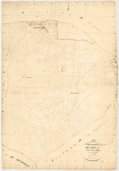 Couvignon, section E dite de la pippe, feuille n° 1, parcelles n° 1-578