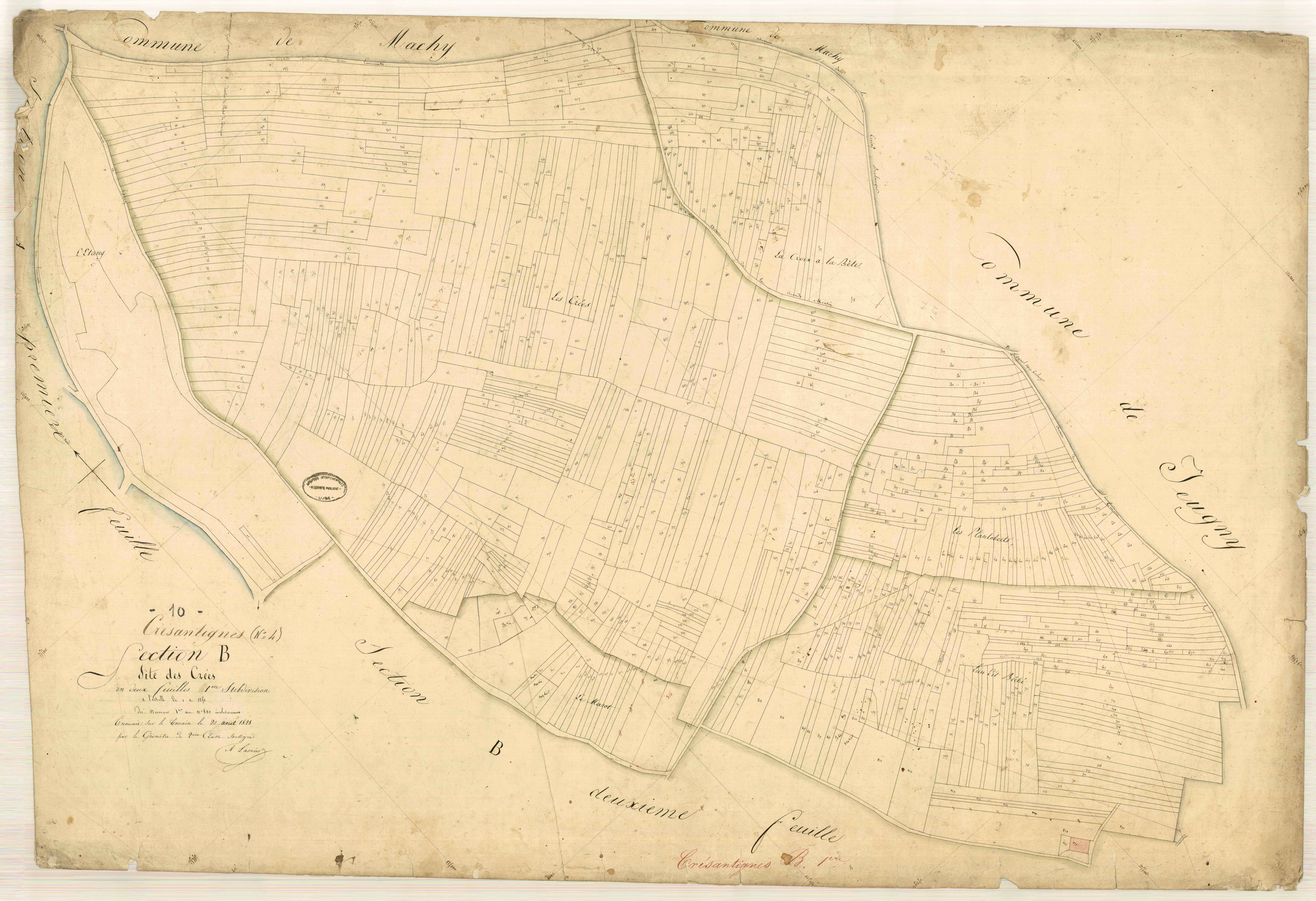 Crésantignes, section B dite des crées, feuille n° 1, parcelles n° 1-831