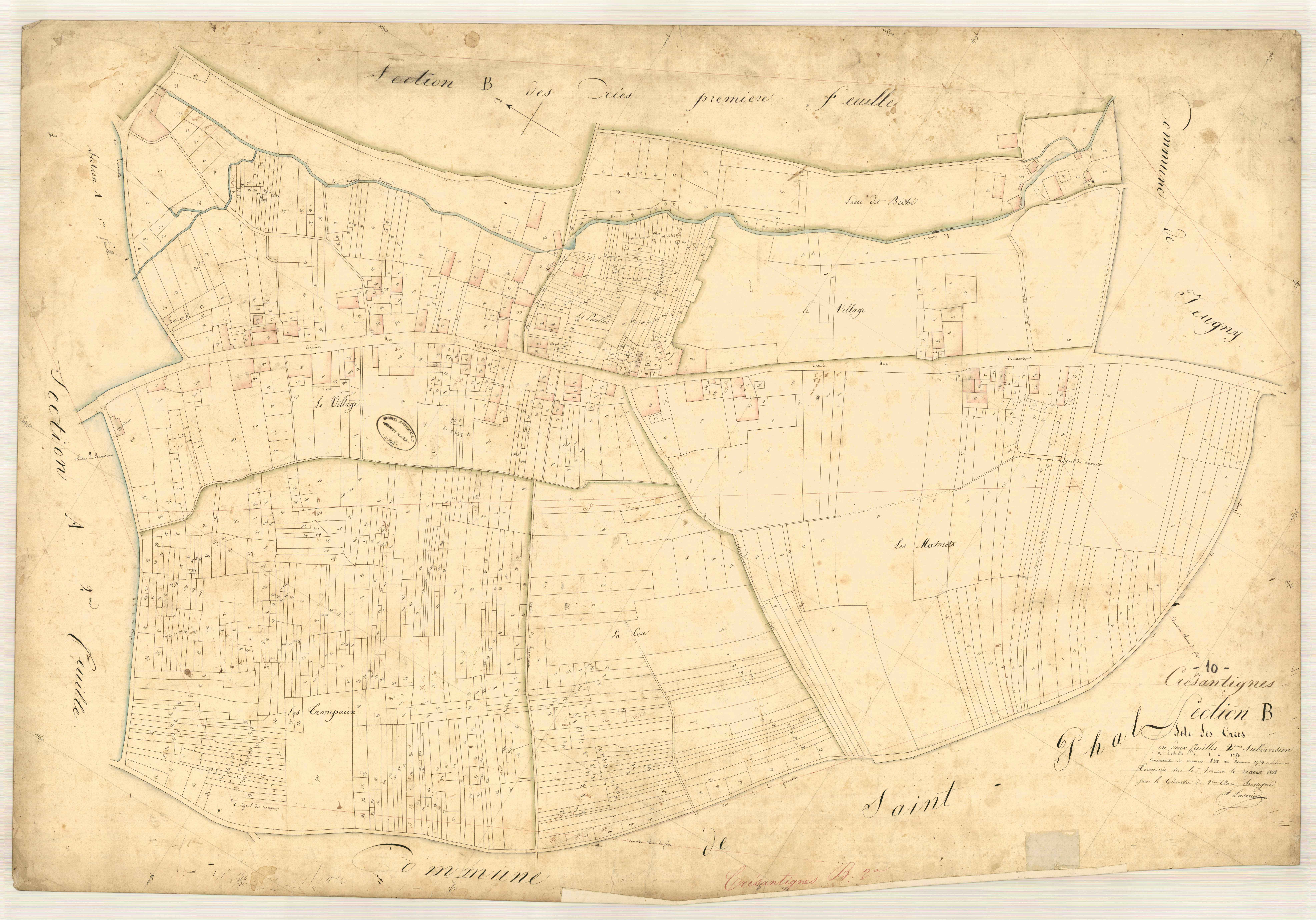 Crésantignes, section B dite des crées, feuille n° 2, parcelles n° 832-1828