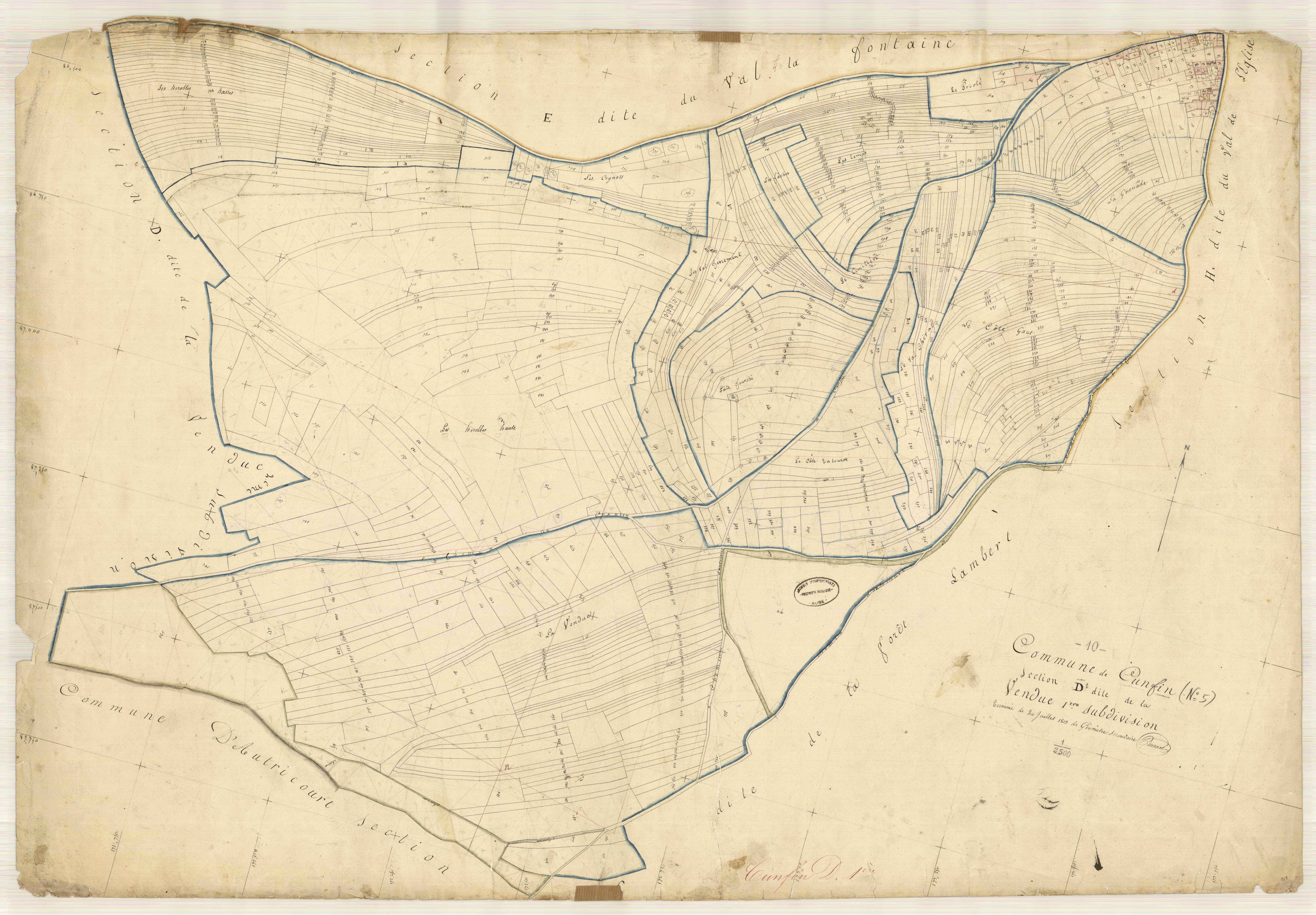 Cunfin, section D dite de la vendue, feuille n° 1