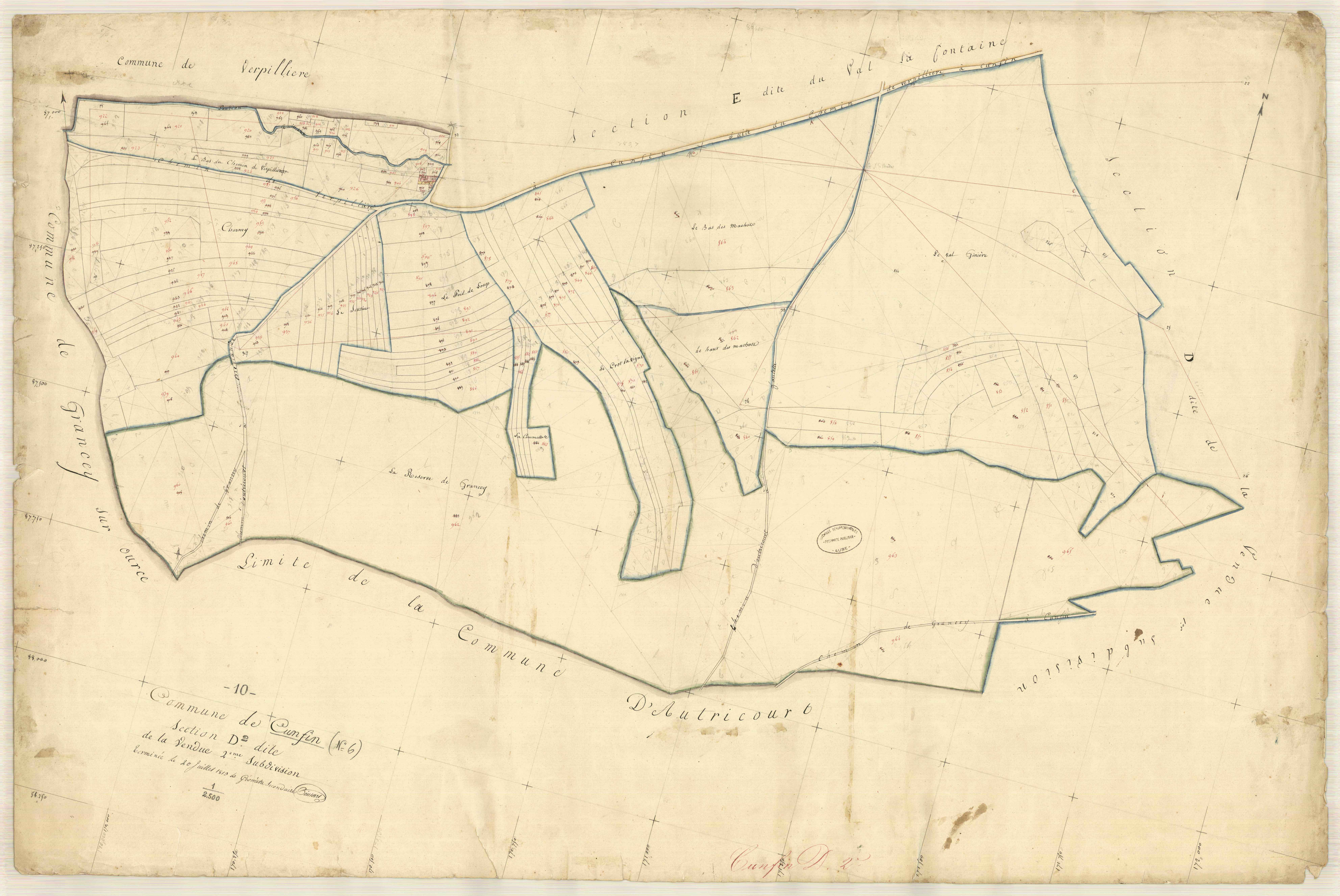 Cunfin, section D dite de la vendue, feuille n° 2