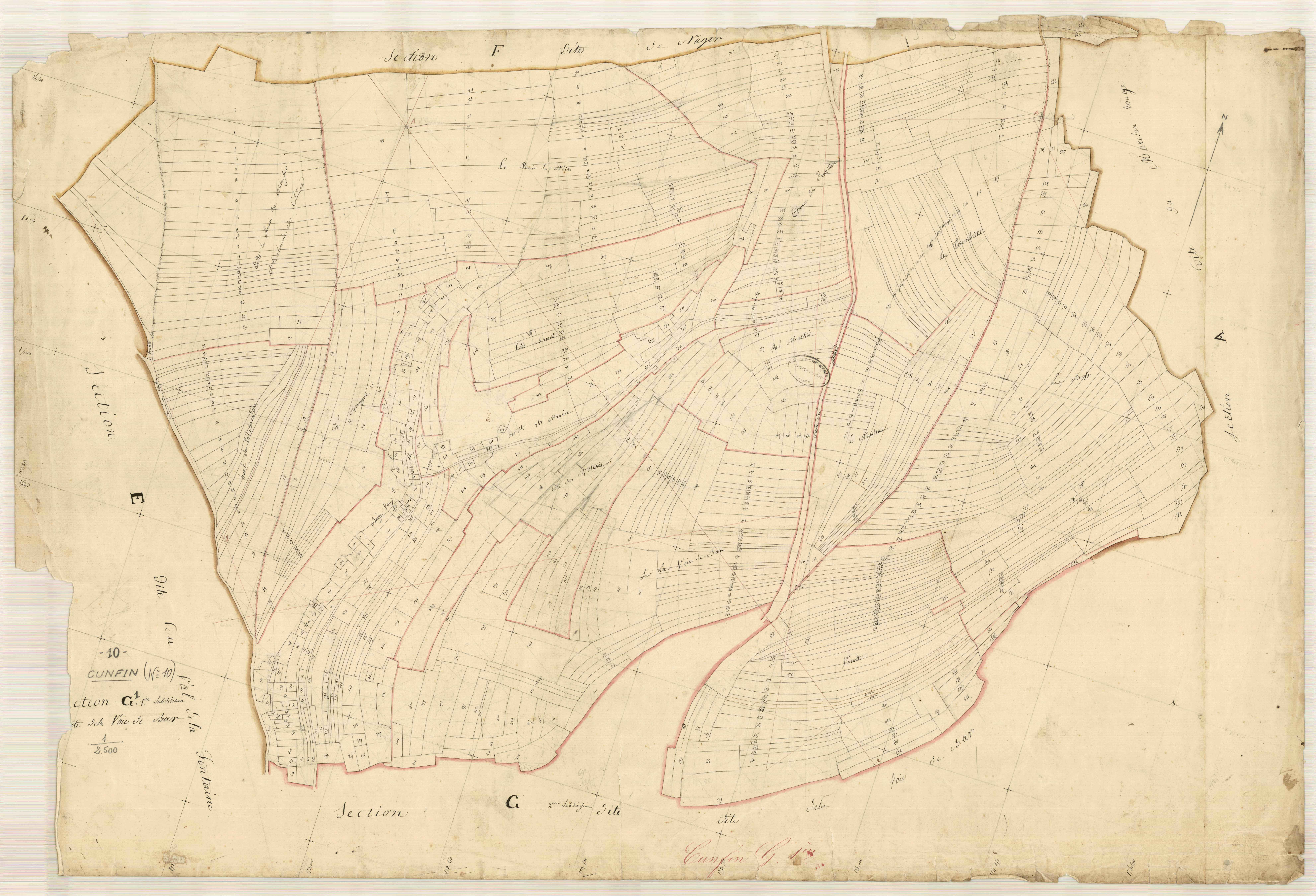 Cunfin, section G dite de la voie de Bar, feuille n° 1