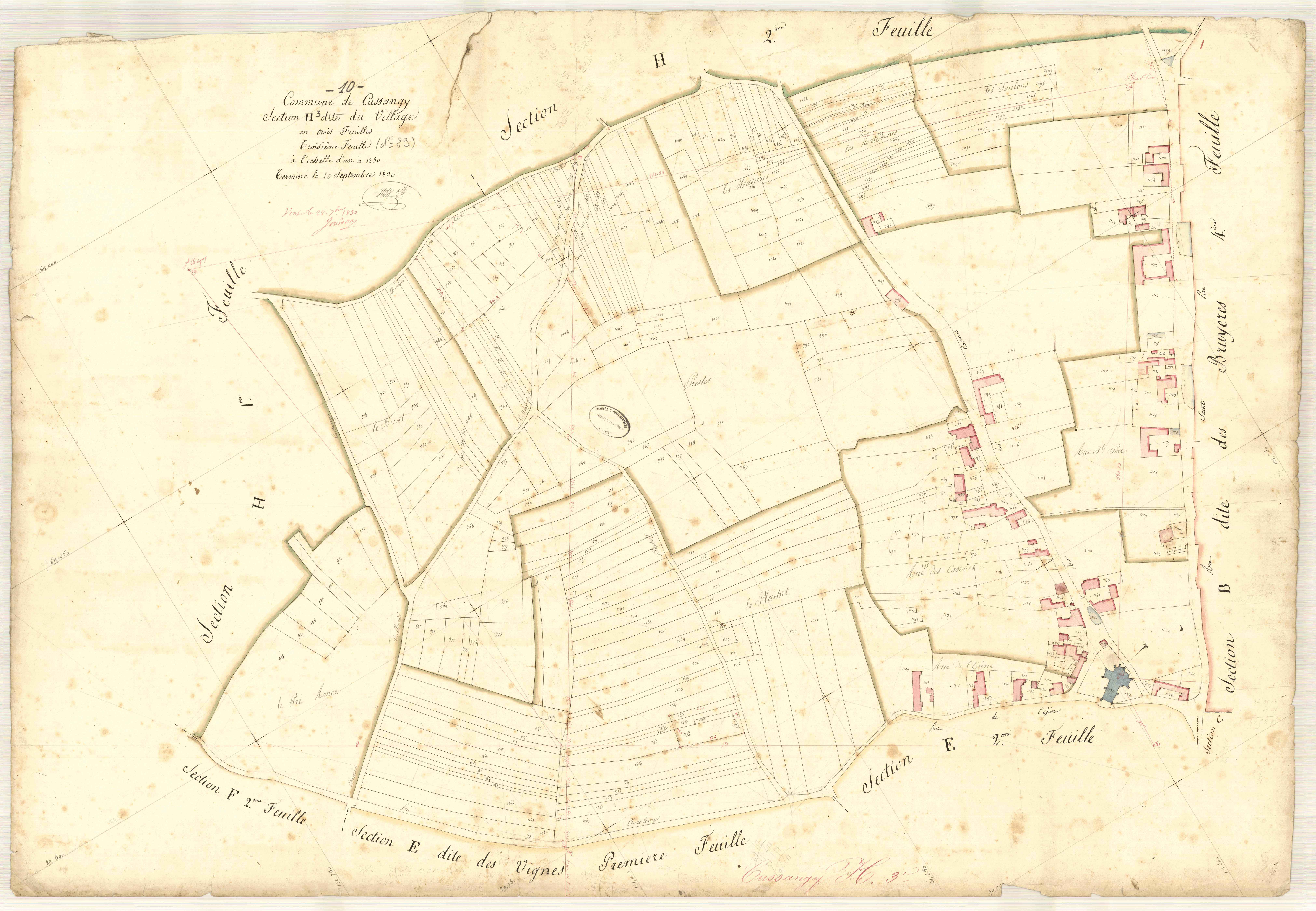 Cussangy, section H dite du village, feuille n° 3