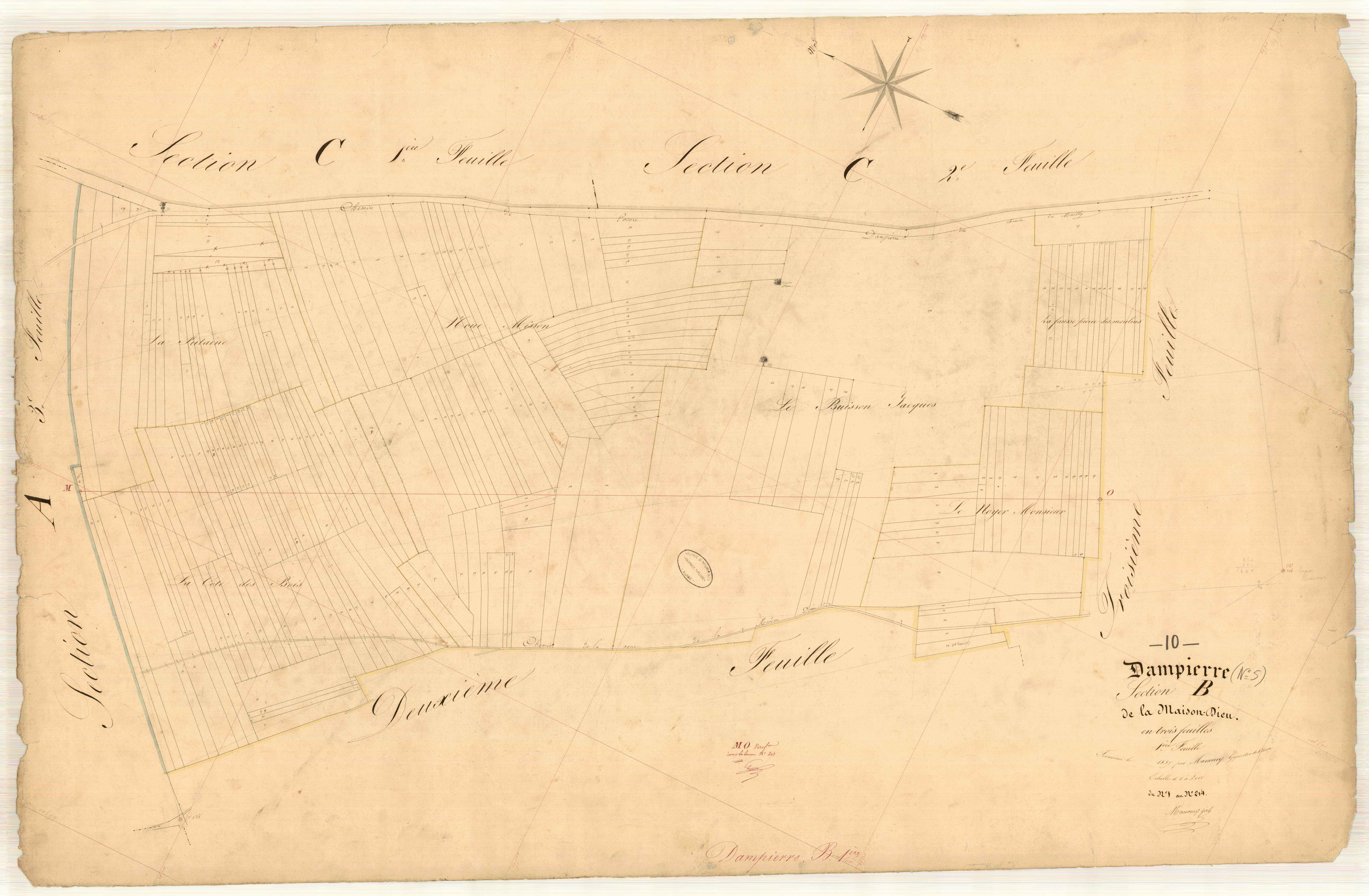 Dampierre, section B dite la maison Dieu, feuille n° 1, parcelles n° 1-214