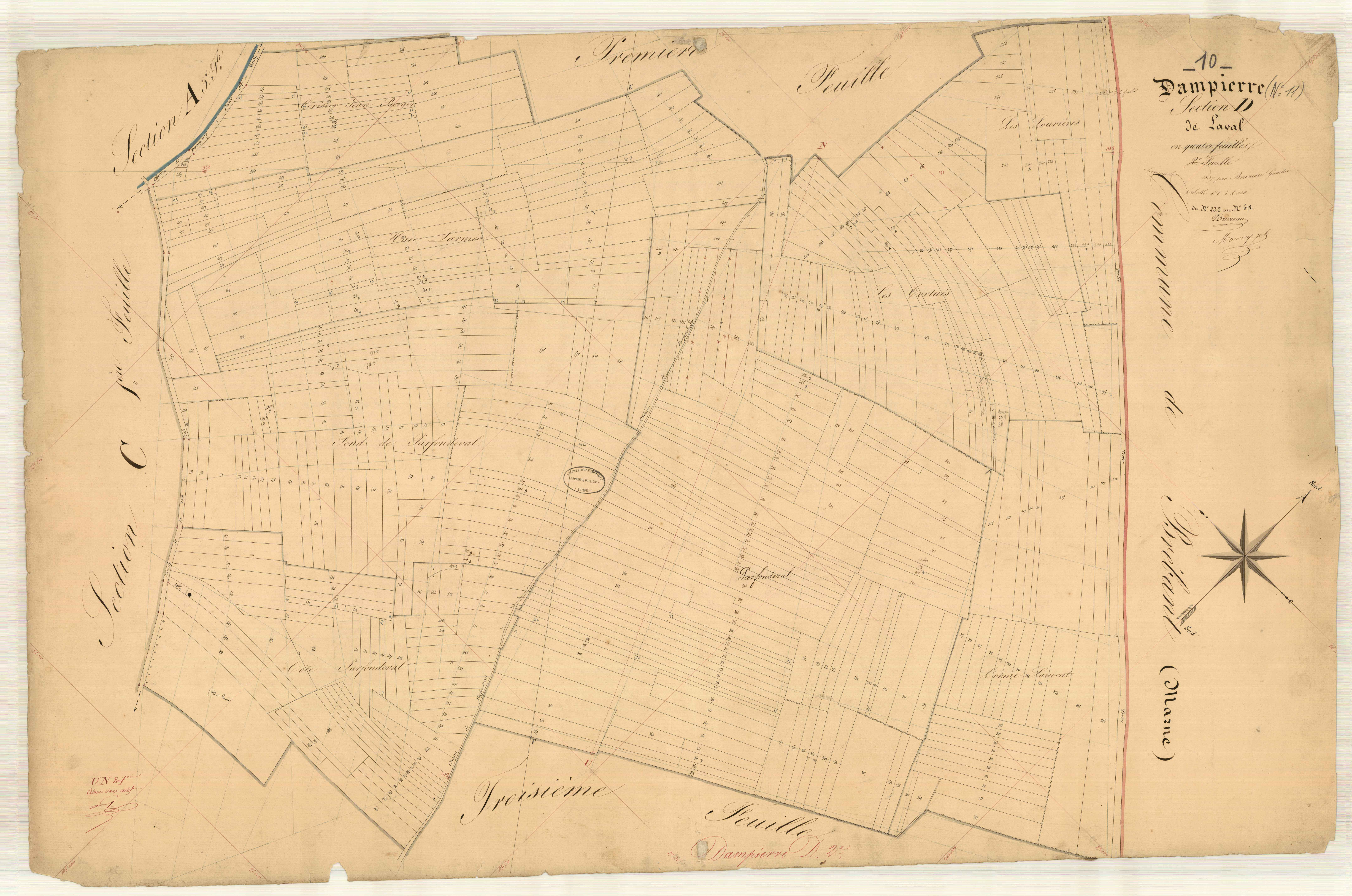 Dampierre, section D dite de Laval, feuille n° 2, parcelles n° 232-672