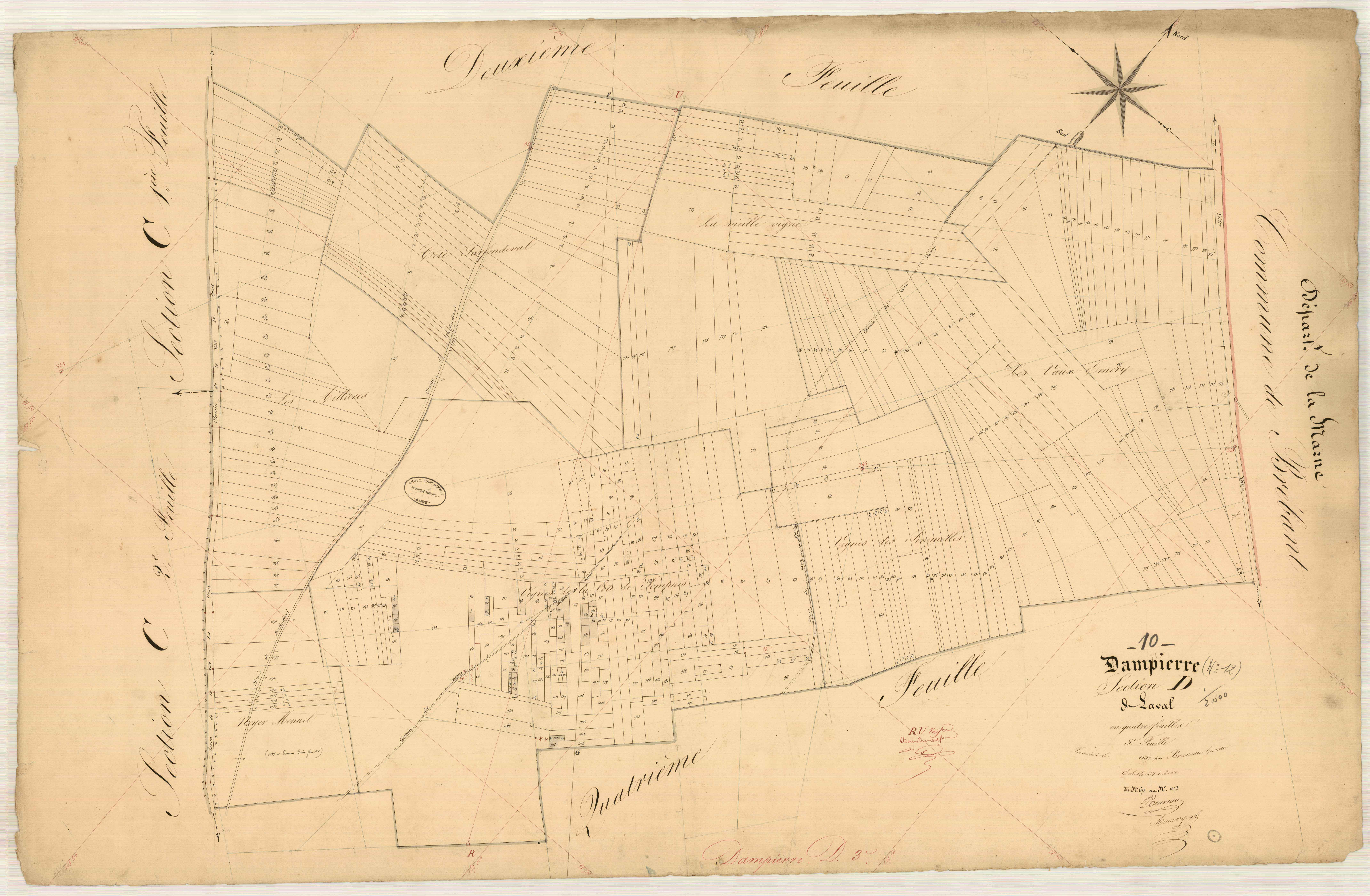 Dampierre, section D dite de Laval, feuille n° 3, parcelles n° 673-1078