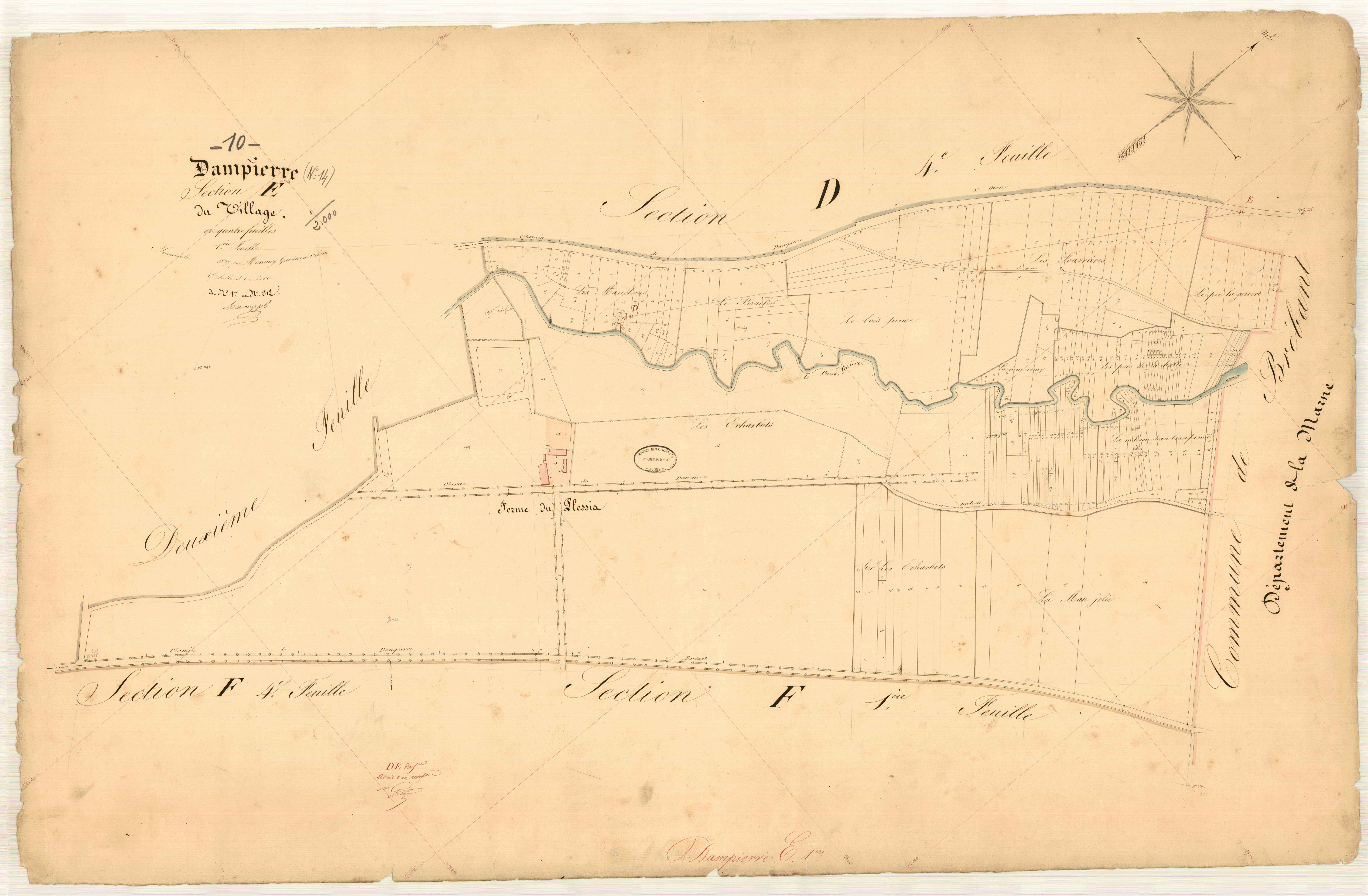 Dampierre, section E dite du village, feuille n° 1, parcelles n° 1-212