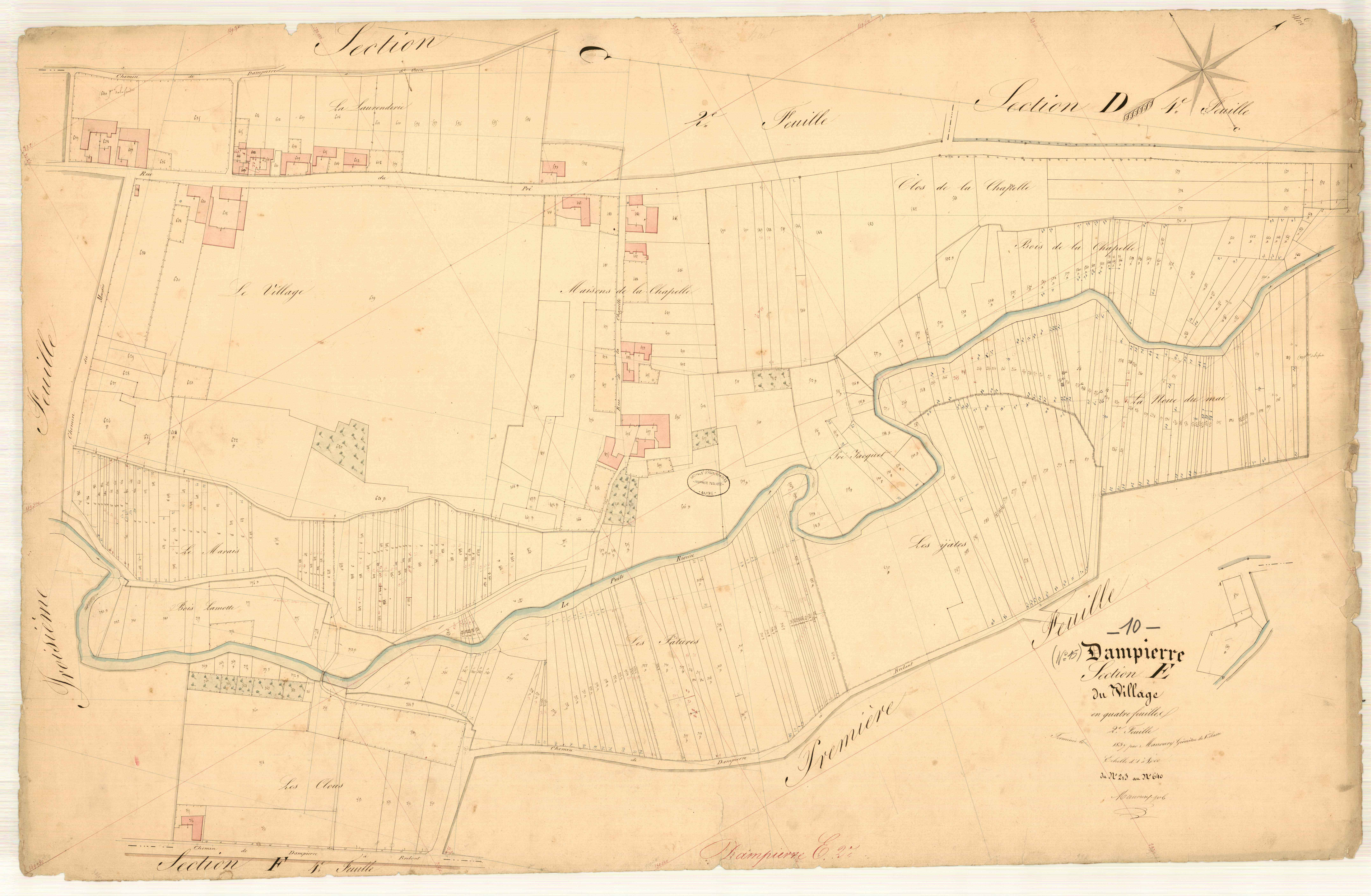 Dampierre, section E dite du village, feuille n° 2, parcelles n° 213-640