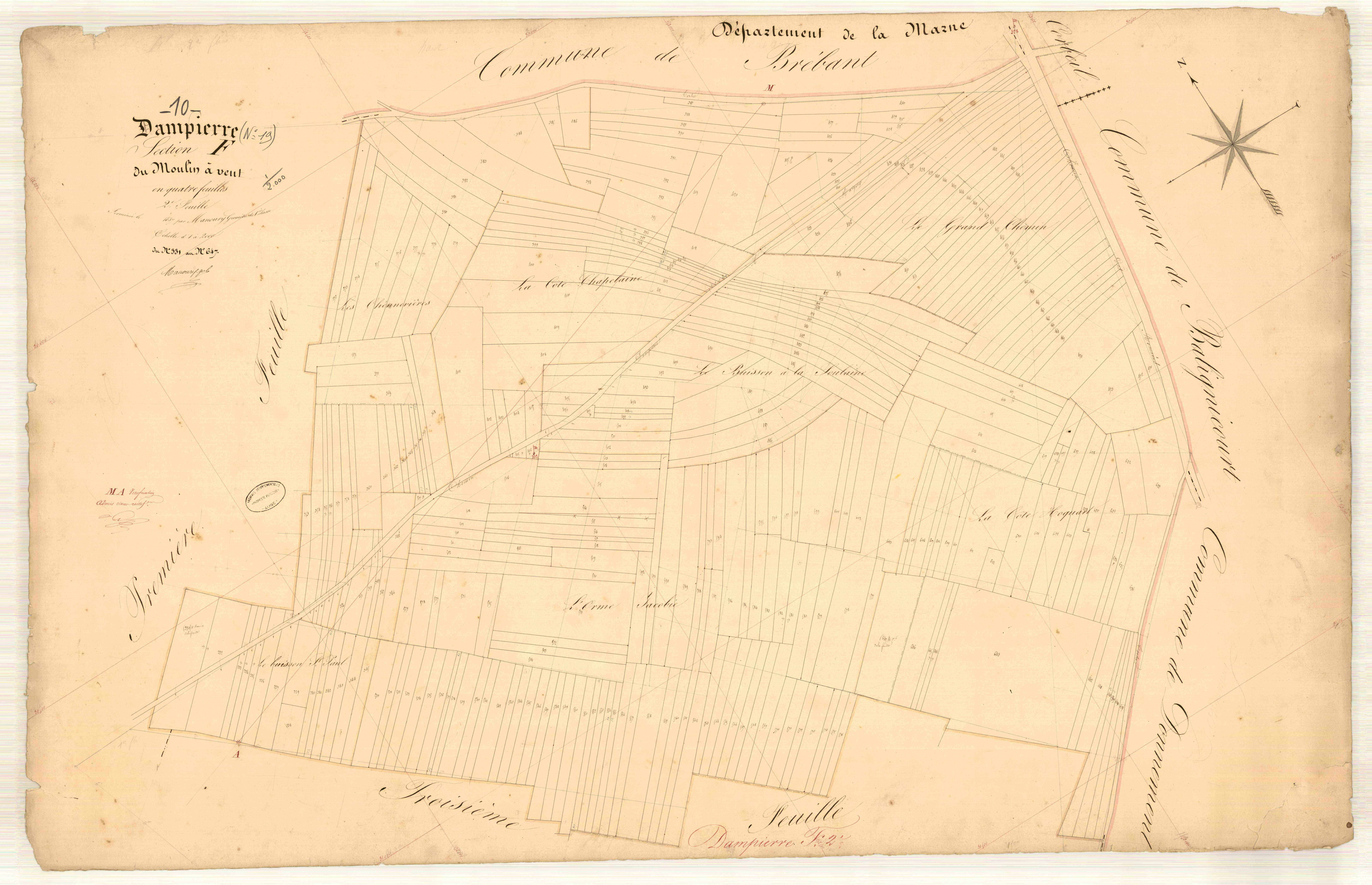 Dampierre, section F dite du moulin à vent, feuille n° 2, parcelles n° 331-647