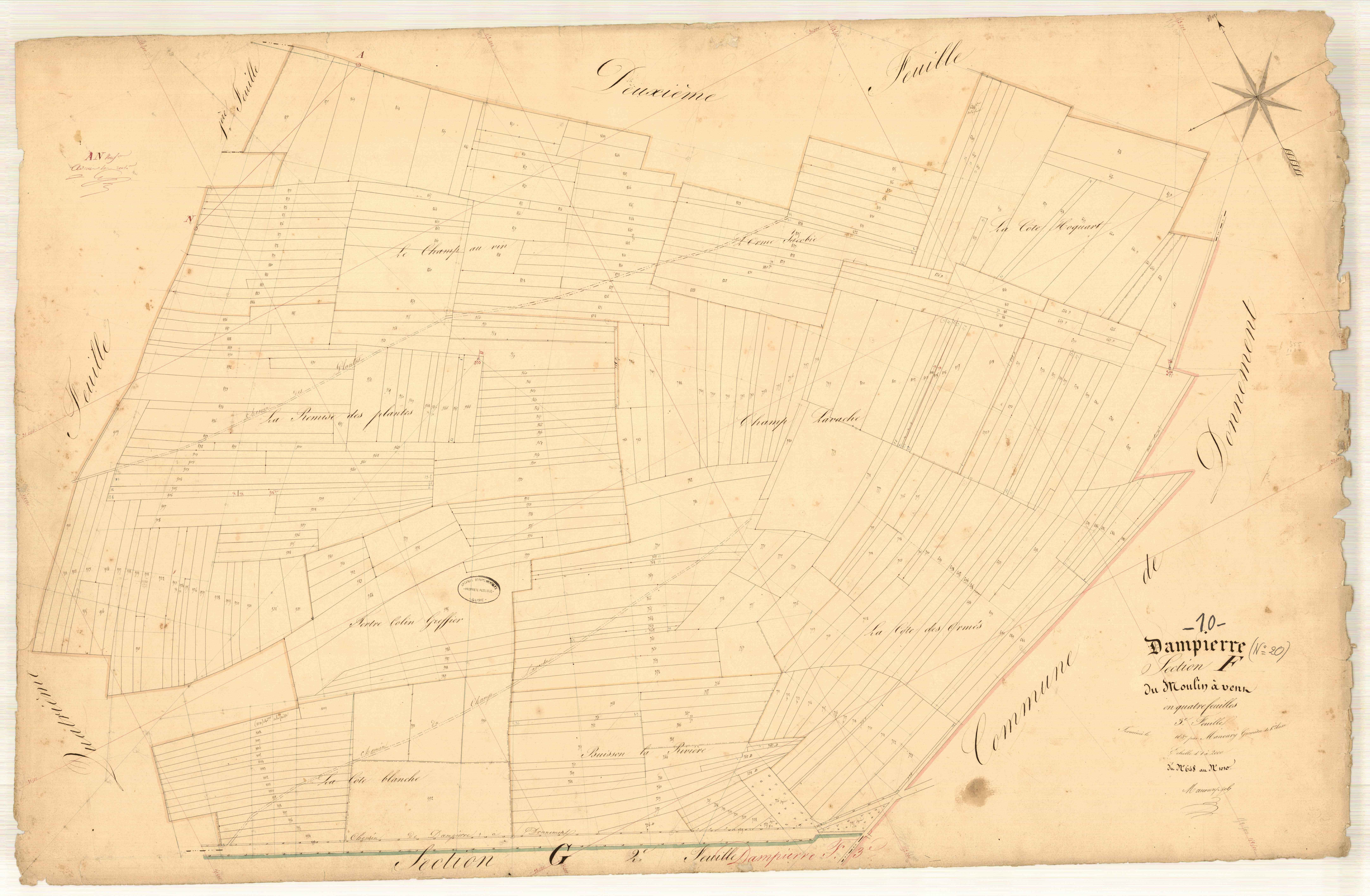 Dampierre, section F dite du moulin à vent, feuille n° 3, parcelles n° 648-1010