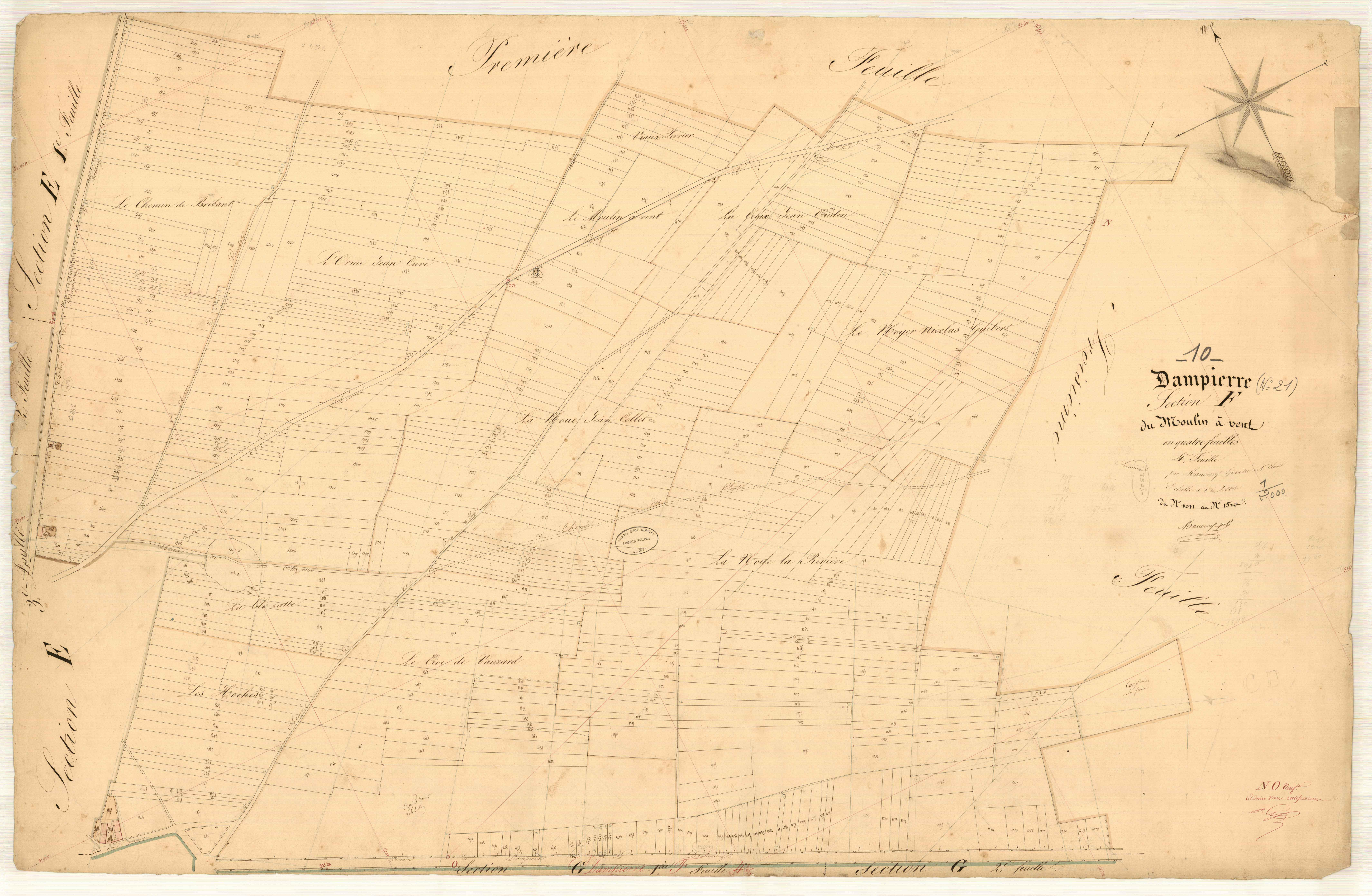 Dampierre, section F dite du moulin à vent, feuille n° 4, parcelles n° 1011-1510