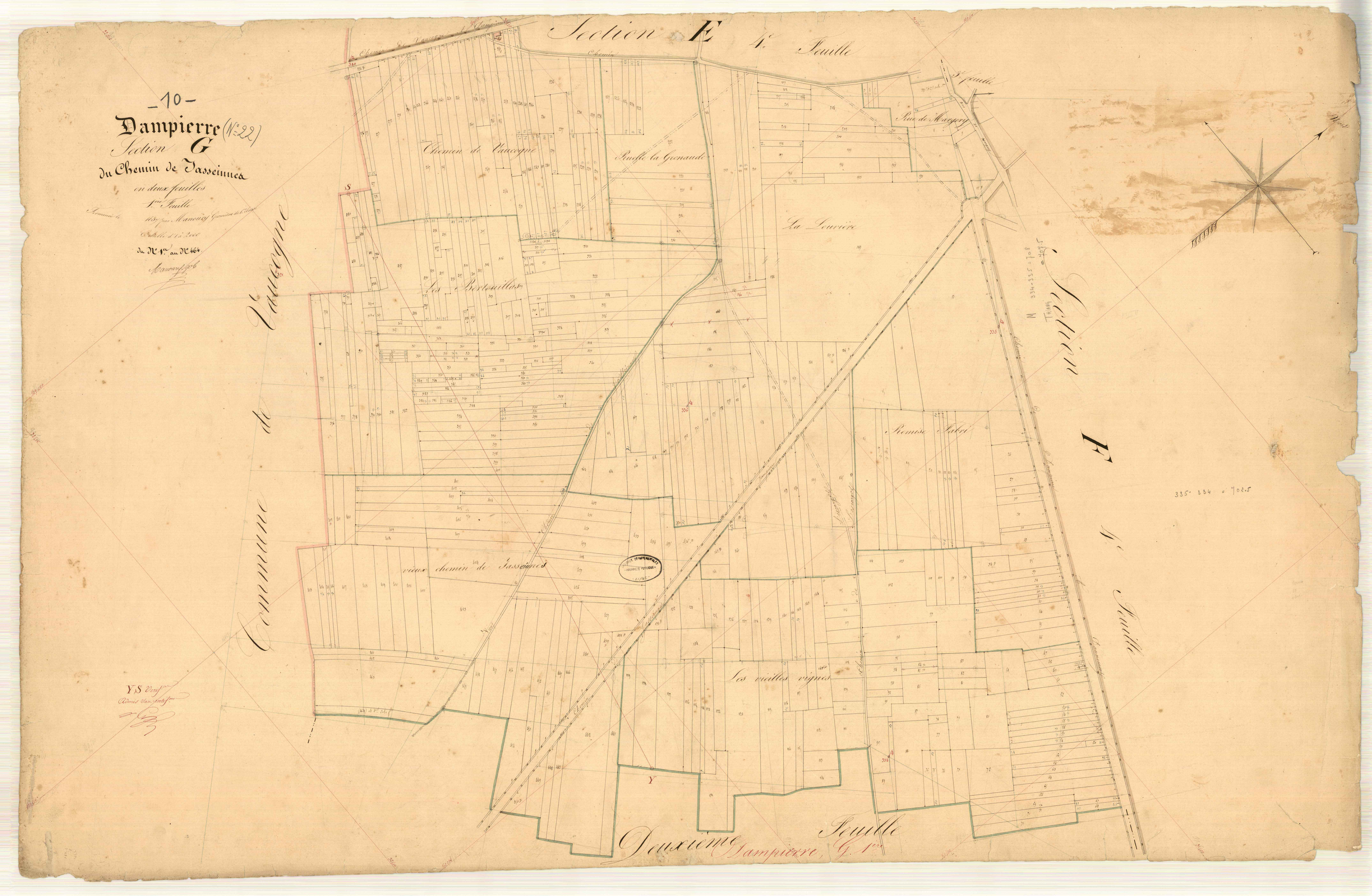 Dampierre, section G dite du chemin de Jasseinnes, feuille n° 1, parcelles n° 1-464